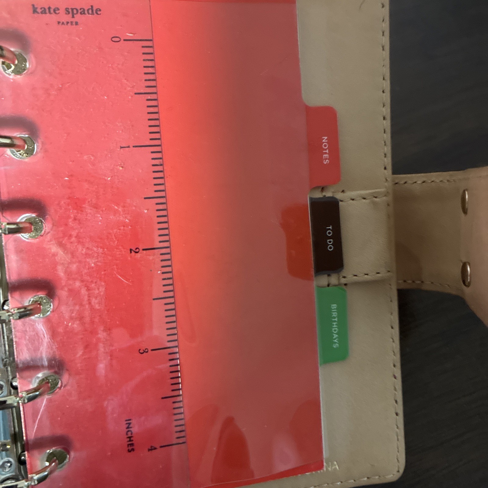 Kate Spade New York System Planner cover Pink And Tan Leather, inside 6 ring
