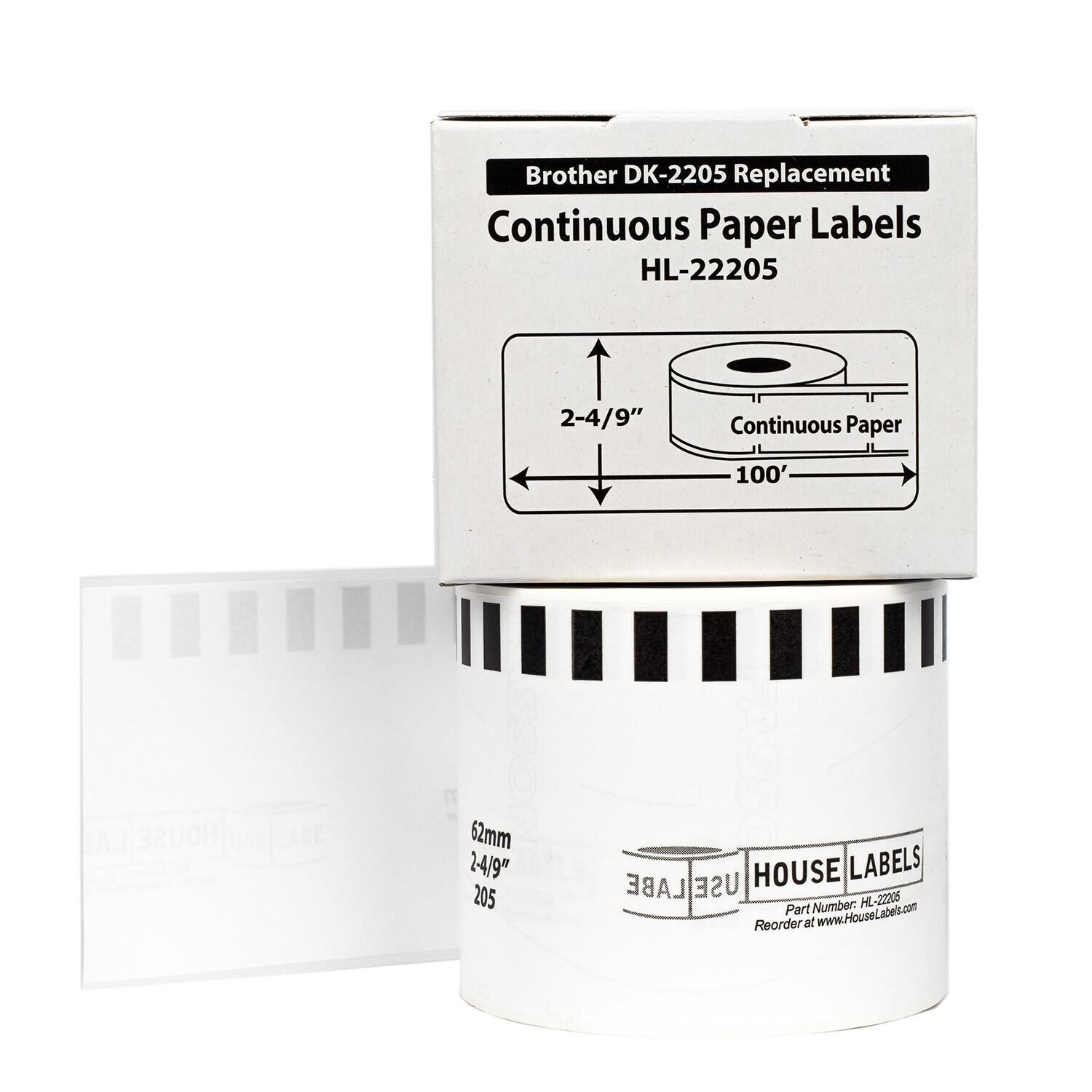 5-100 Rolls – Fits BROTHER DK-2205 DK-22205 62mm Labels or REUSABLE FRAME QL-500