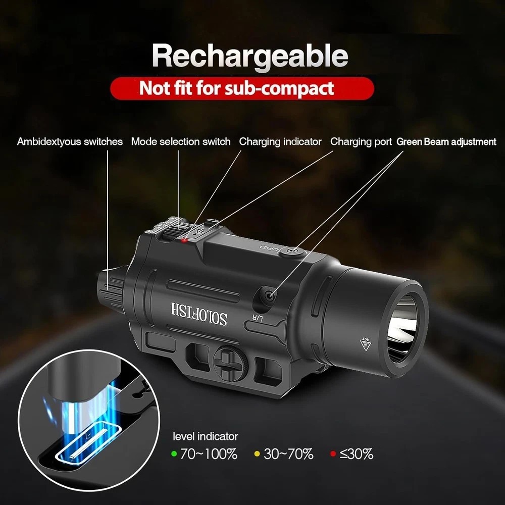 1500Lm Slidable Pistol Light Green Beam Combo Strobe/Momentary