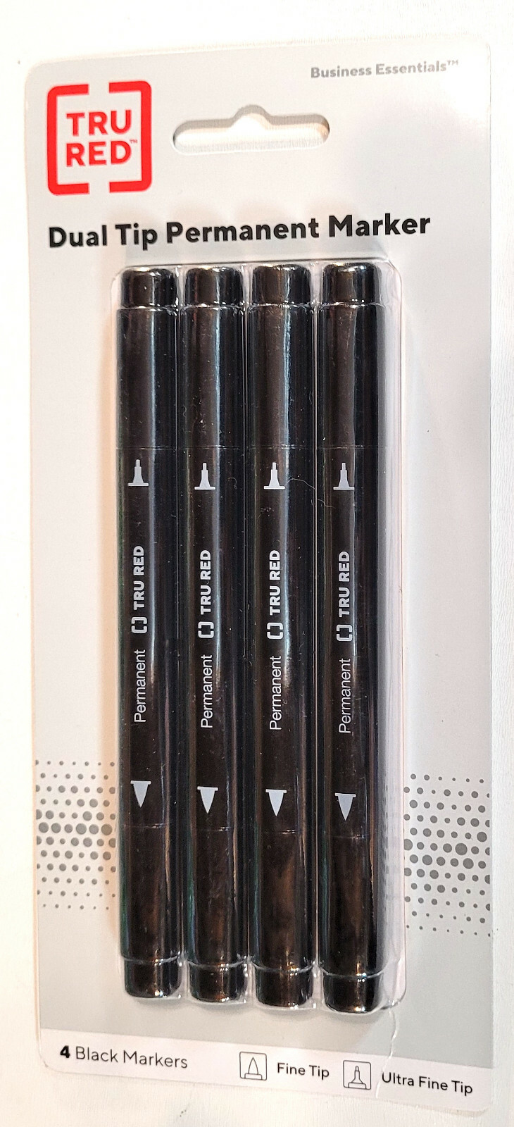 TRU RED™ Pen Permanent Markers, Twin Tip, Black, 4/Pack (TR57829)