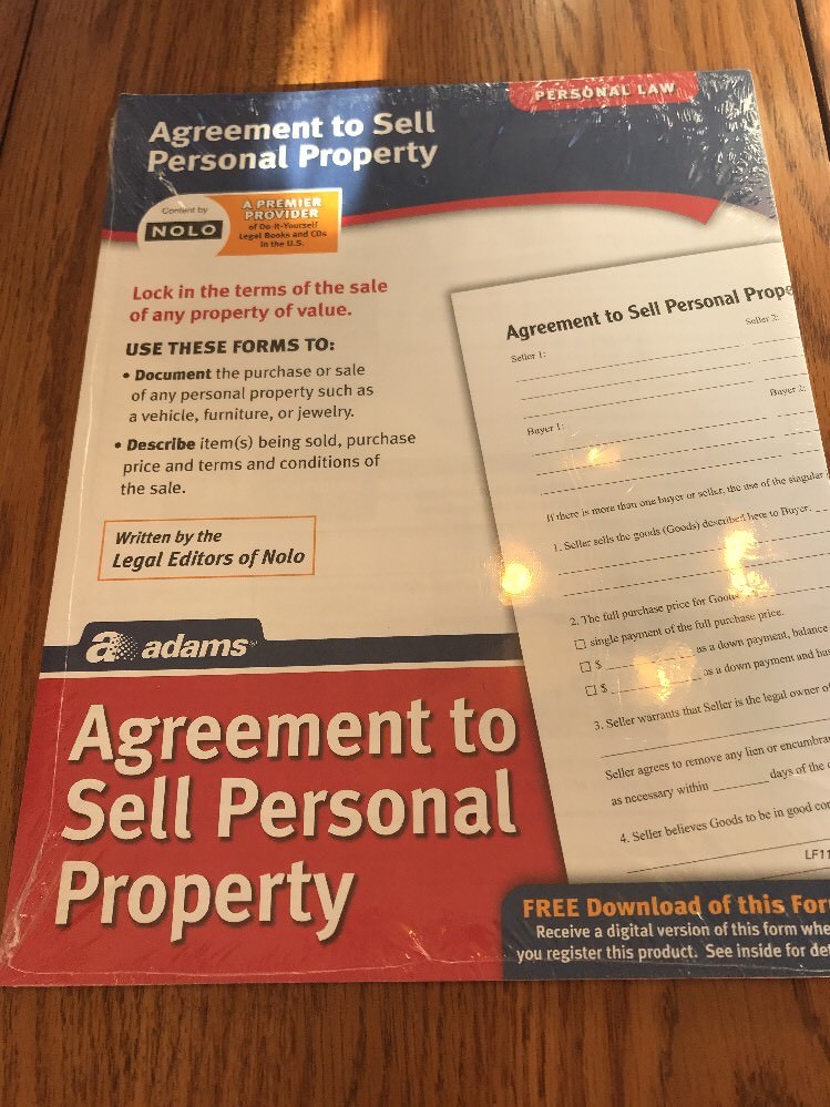 ADAMS PERSONAL LAW AGREEMENT TO SELL PERSONAL PROPERTY LF115-SB/0113-0110
