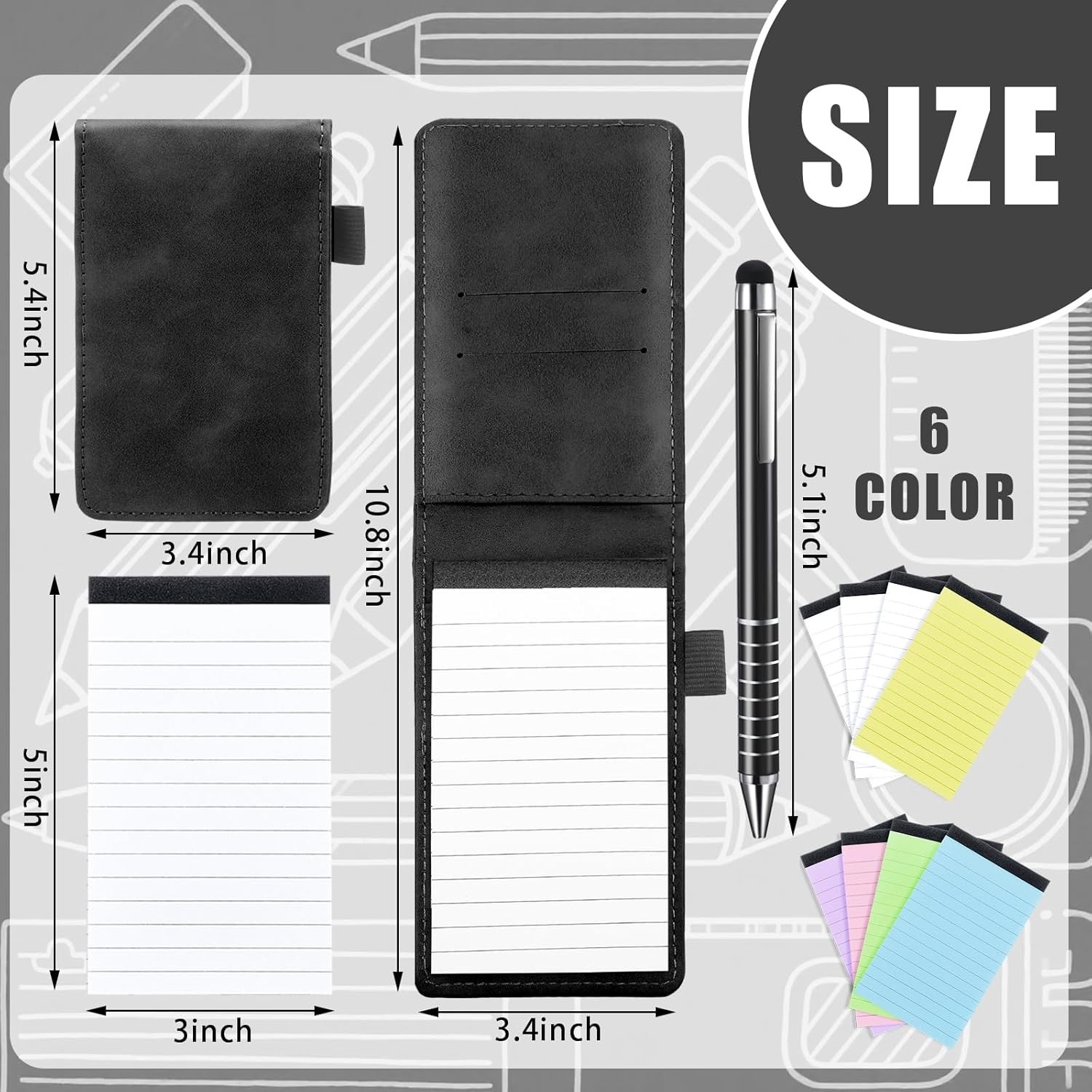 10 Pcs Pocket Notepad Holder with Memo Book Refills