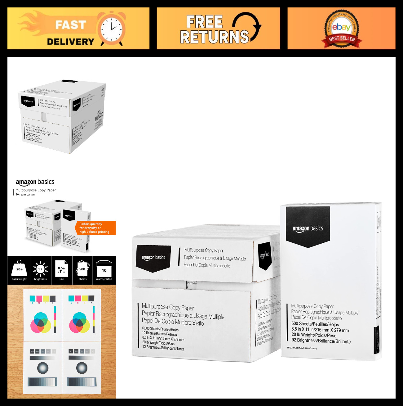 Multipurpose Copy Printer Paper 20 lb, 8.5×11″, 10 Reams (5000 Sheets), Bright W