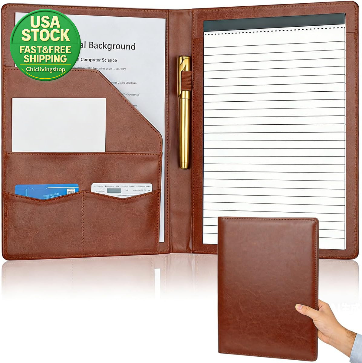 Padfolio Portfolio Binder Faux Leather Organizer Letter A4 Brown 12.6X9.8