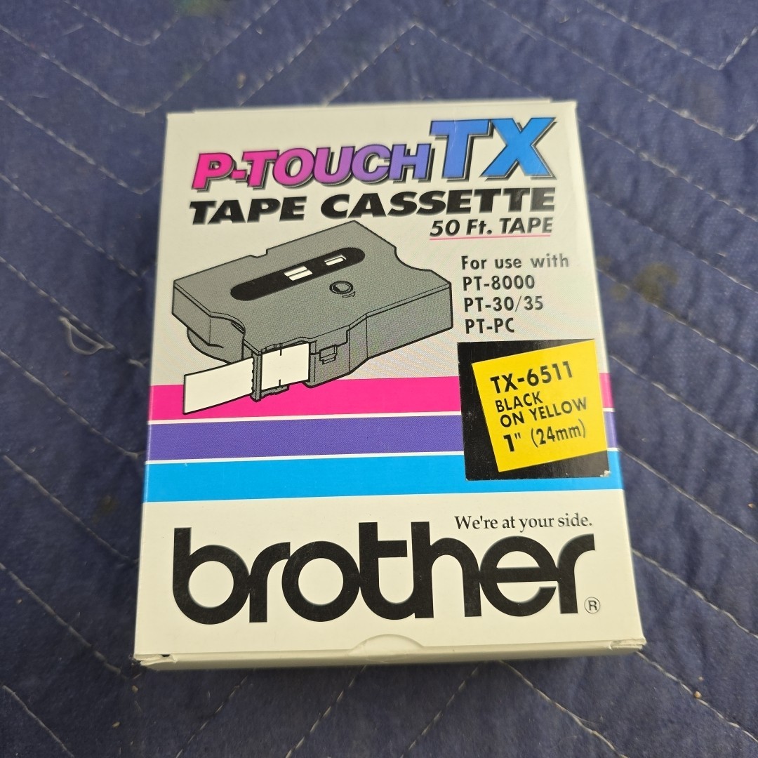 Brother P-Touch TX-6511 Cassette | Black on Yellow 1″ | PT-8000 PT-30/35 PT-PC
