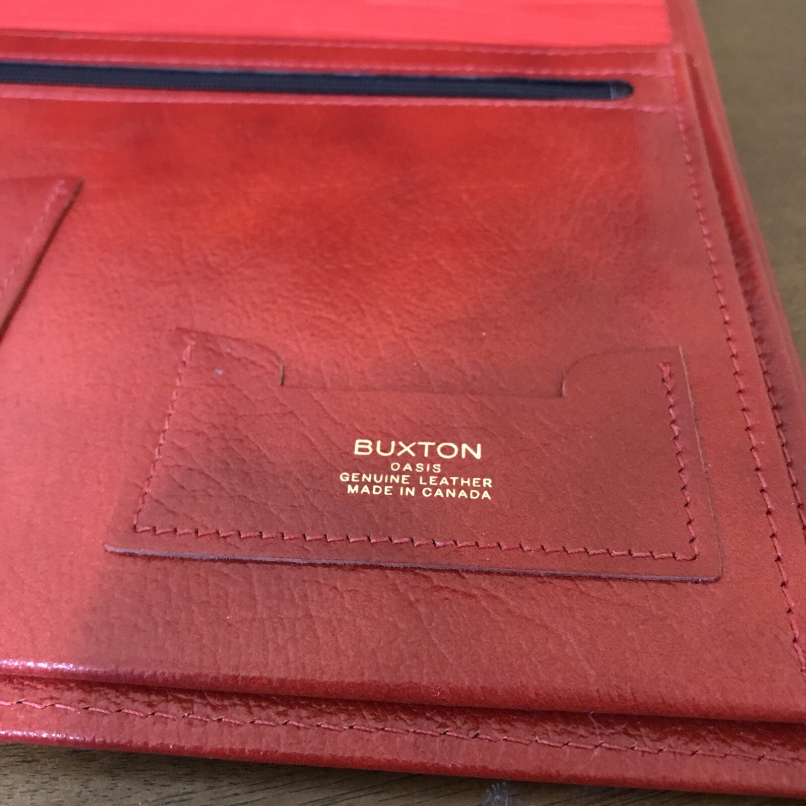Buxton Oasis Genuine Red Leather Business Desktop Organizer Folio, Canada Made