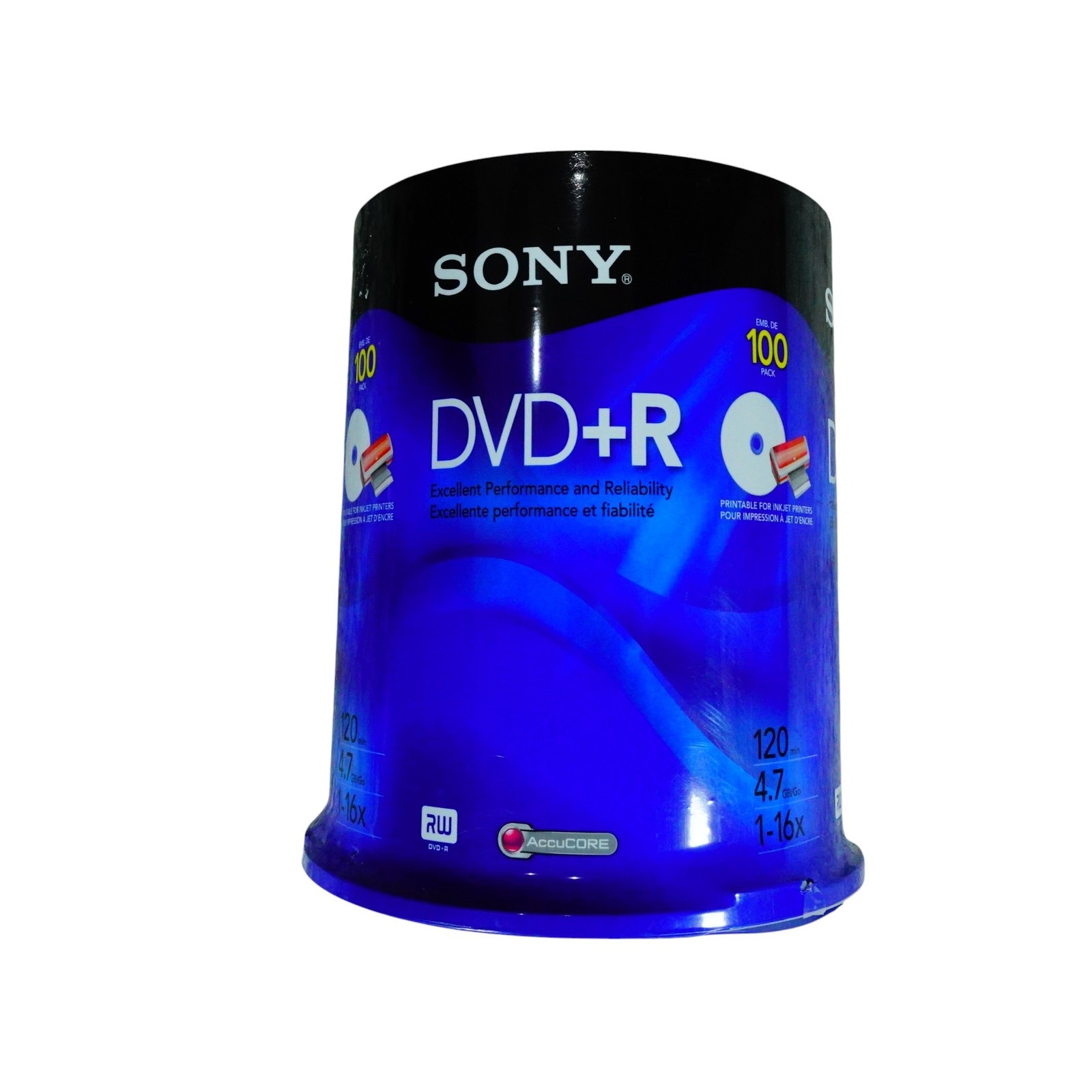 Sony DVD+R 100 Pack Recordable Black DVD 120 min 4.7gb 1-16x NEW SEALED