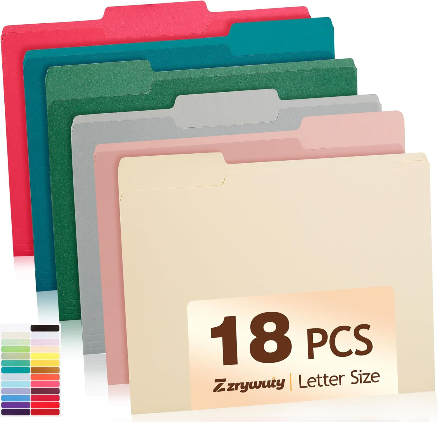 Color File Folders, 1/3-Cut Tabs, 18 Pack File Folder Letter Size, 8.5×11 Inc…