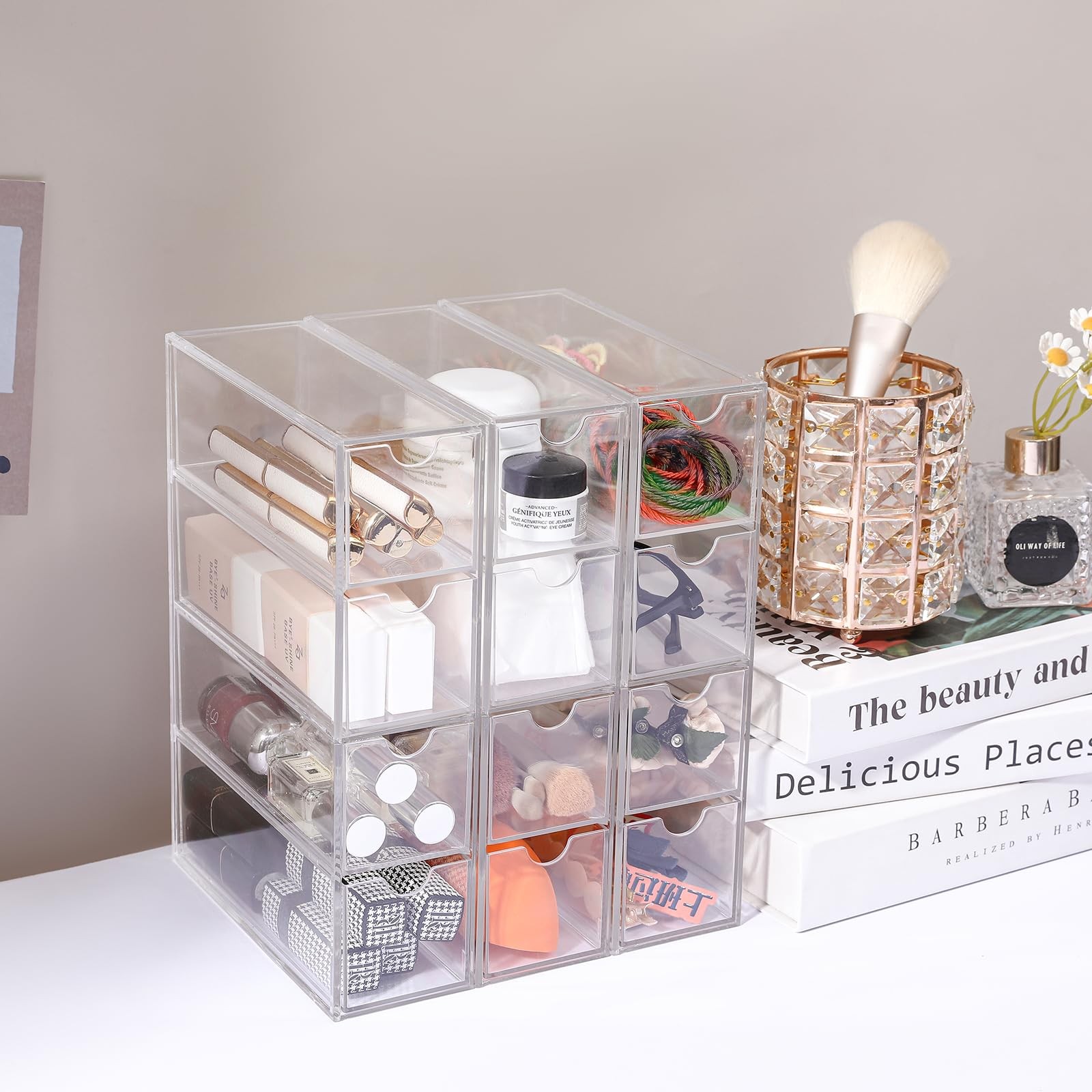 Acrylic Stackable Drawer Organizer with 4 Clear Drawers for Bathroom & Vanity…
