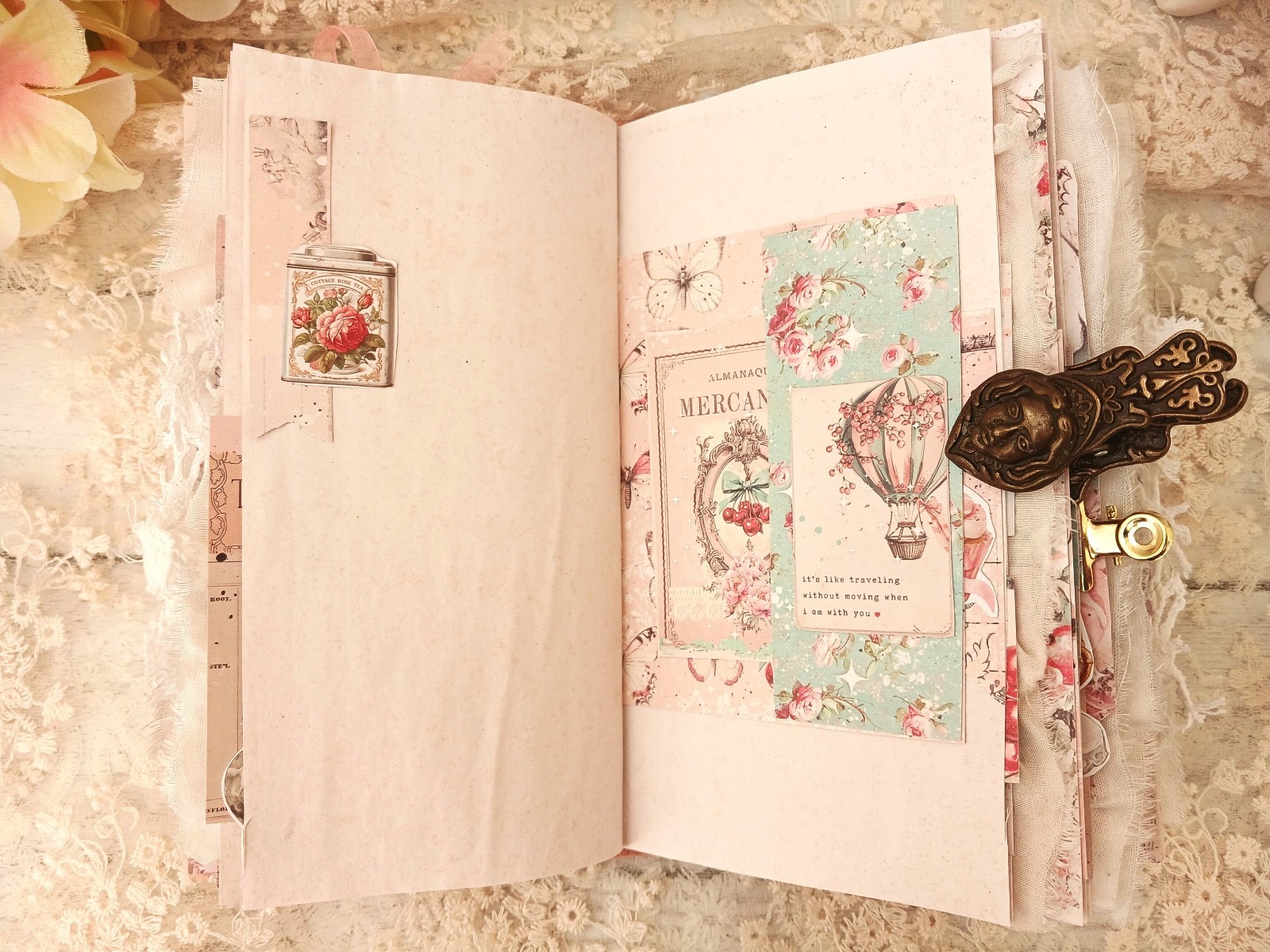 Junk Journal Handmad Lace French Chic Dream Notebook for Sale with puppy 8×4 in