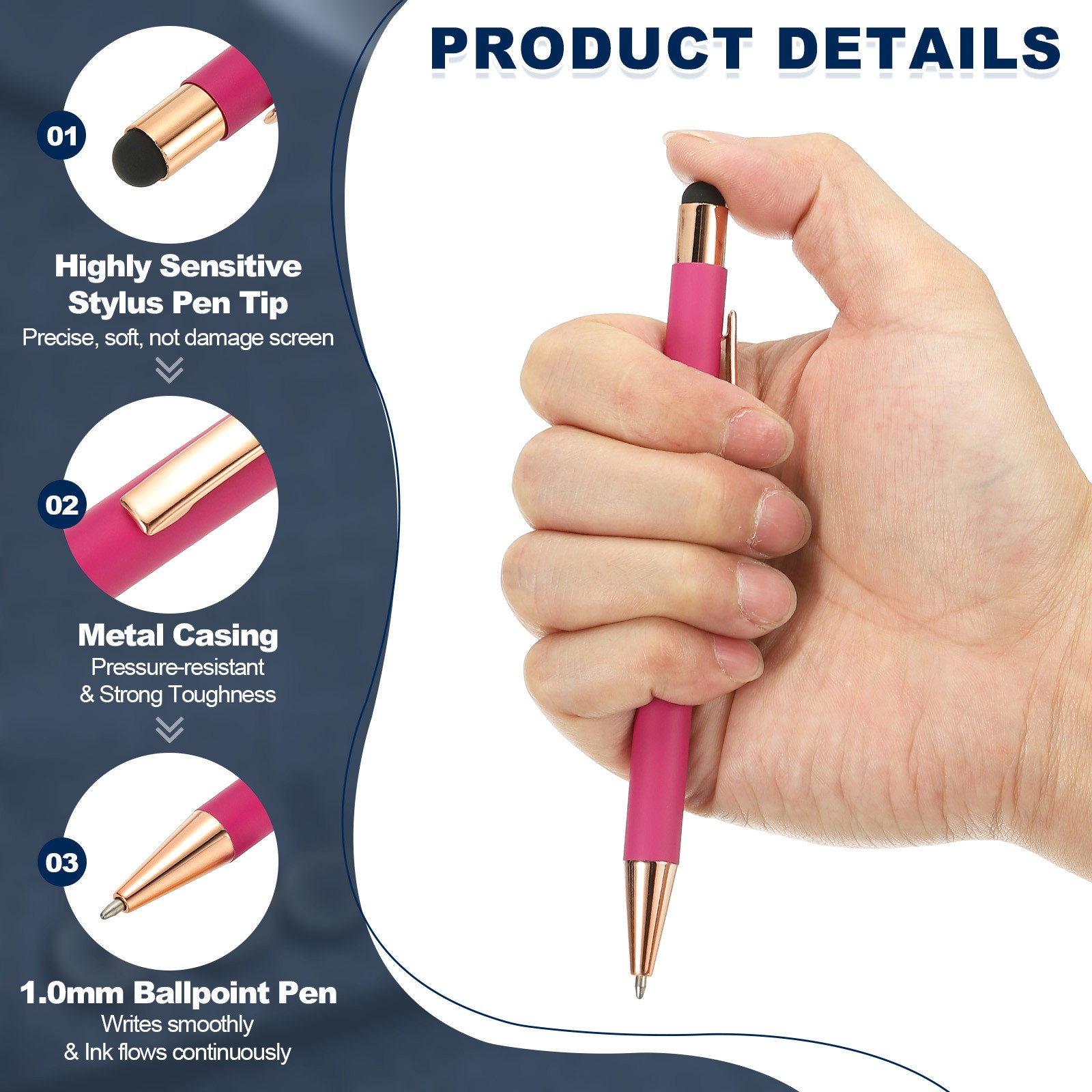 Ballpoint Pen with Stylus Tip, 3Pcs Black Ink Stylus Pen Style 2, Purple