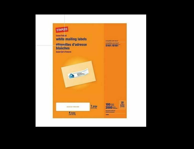 Staples Laser/Inkjet Address Labels, 1″ x 4″, White, 20 Labels/Sheet, 100 Sheets