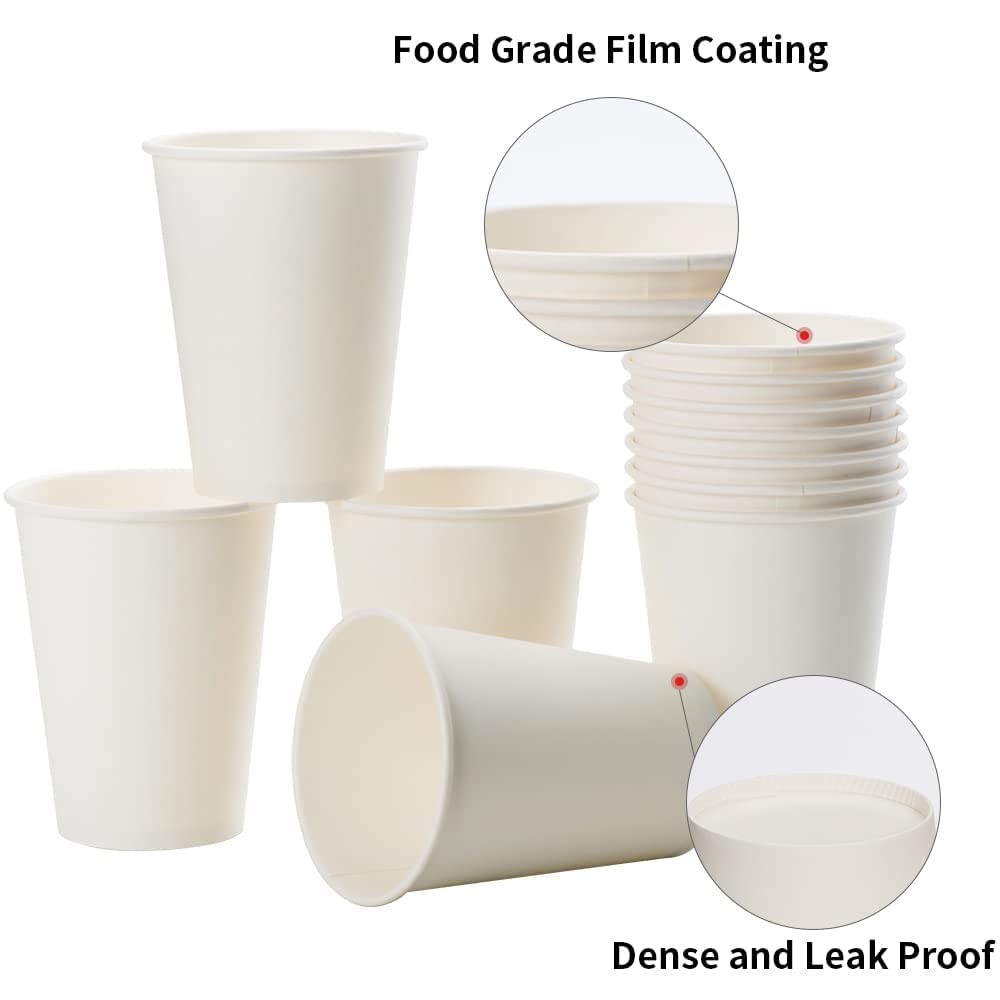 RACETOP Disposable Paper Coffee Cups 12 oz [100 12 White Solid,