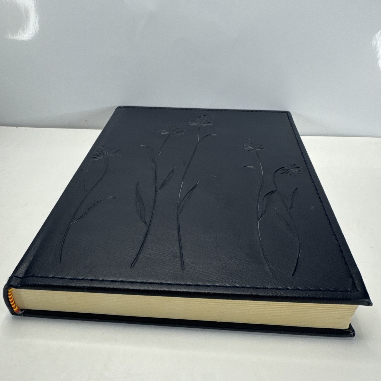 Flower Journal/ Notebook Navy Blue Faux Leather Lined Paper Beautiful Journal