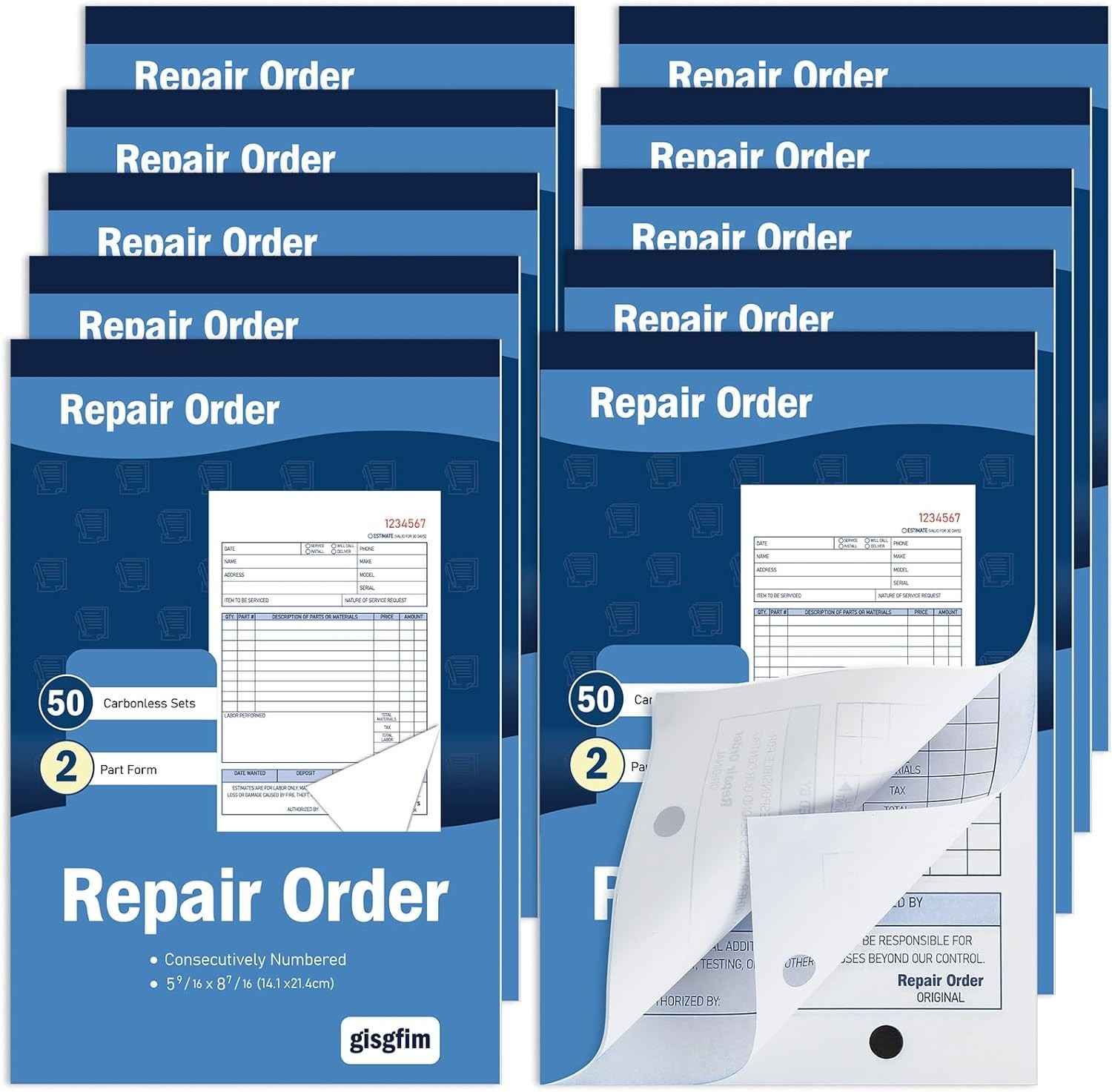 Repair Order Book 2 Part Carbonless Work Order Forms 2 Pad or 10 Pad