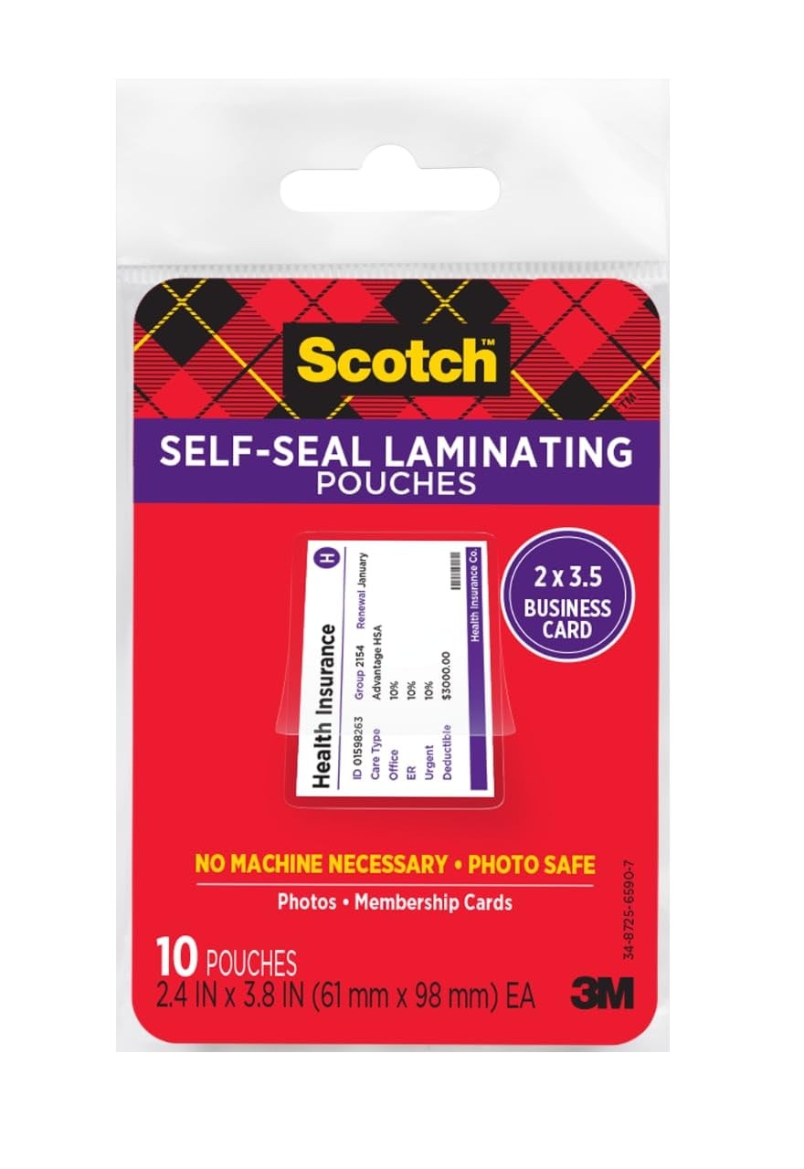 10-Pack Scotch Self-Sealing Laminating Pouches for Business Cards (2.4″ x 3.8″)