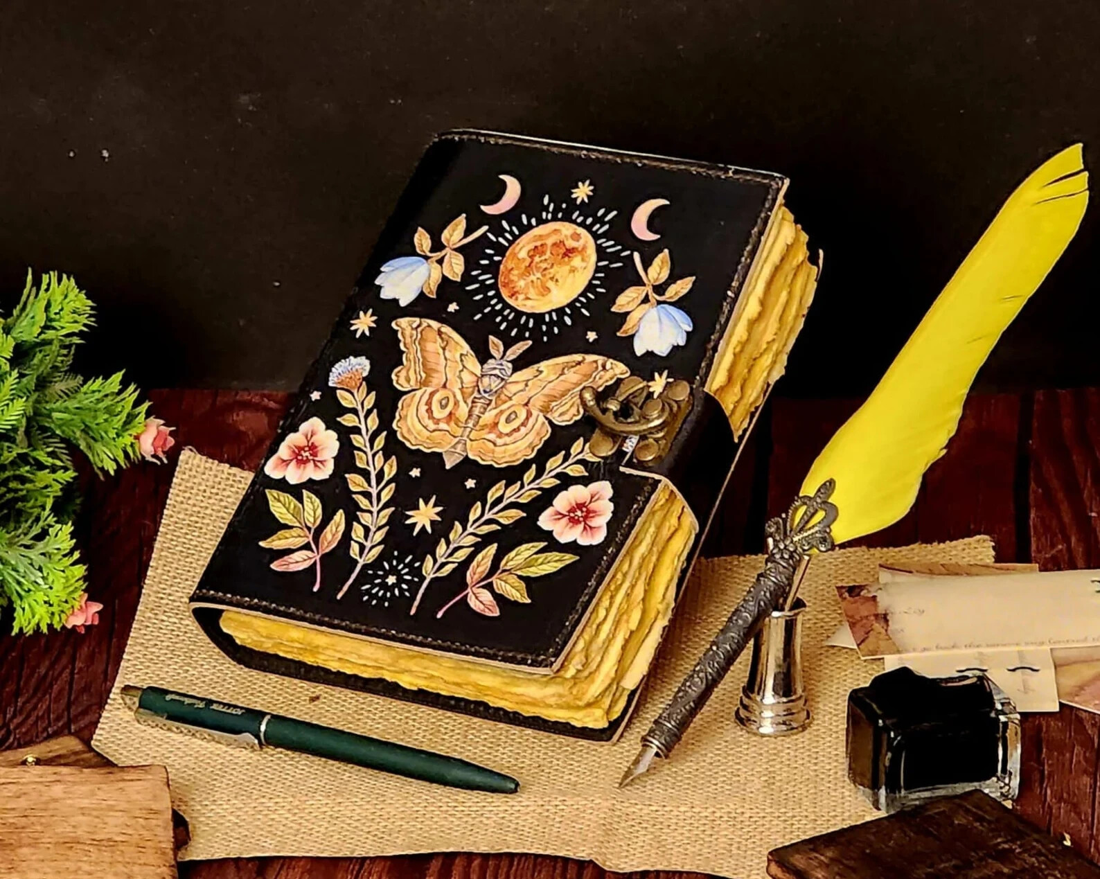 Butterfly Leather journal notebook Diary sketchbook writing Gift for her travel.