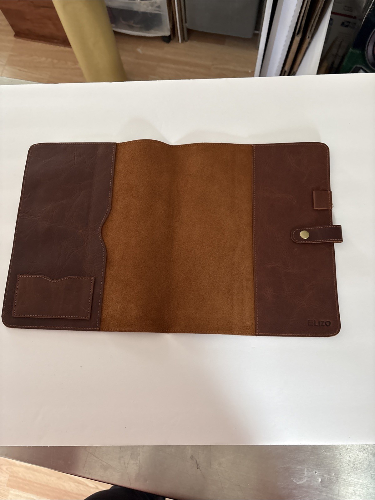 Elizo Brown Leather Portfolio/journal Cover NEW 8.5×10” Folded Snap Closure