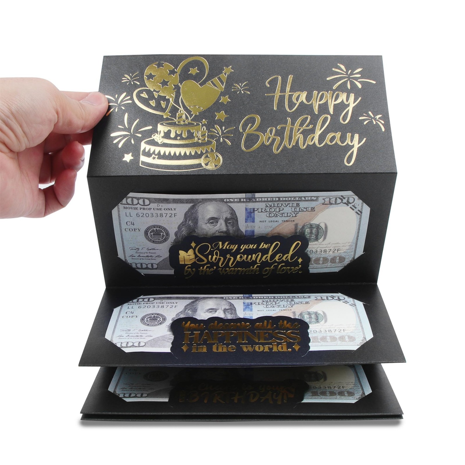 HOMANGA Birthday Money Envelope for Cash Gifts, Surprise Black Gold