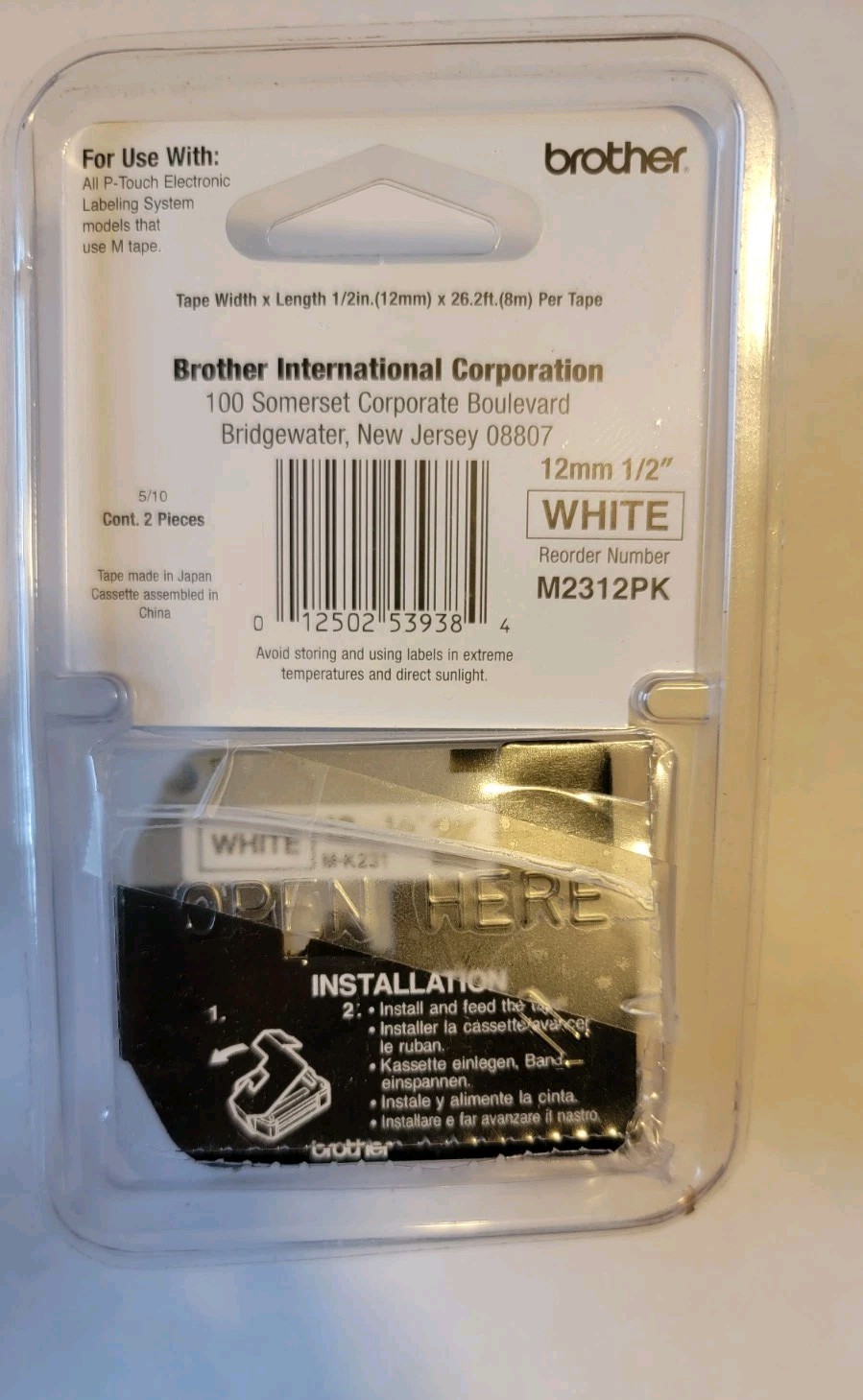 NEW (2) PACK BROTHER M-2312PK 12mm (1/2″) Black on White Labels M-231