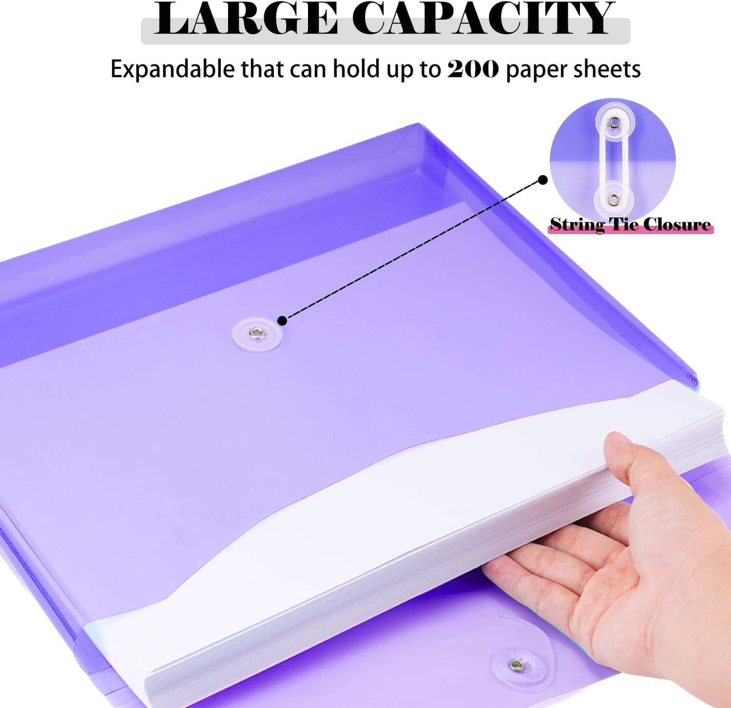 A4 Letter Size Plastic Poly Envelopes with Button and String Tie Closure, 1-1/4″
