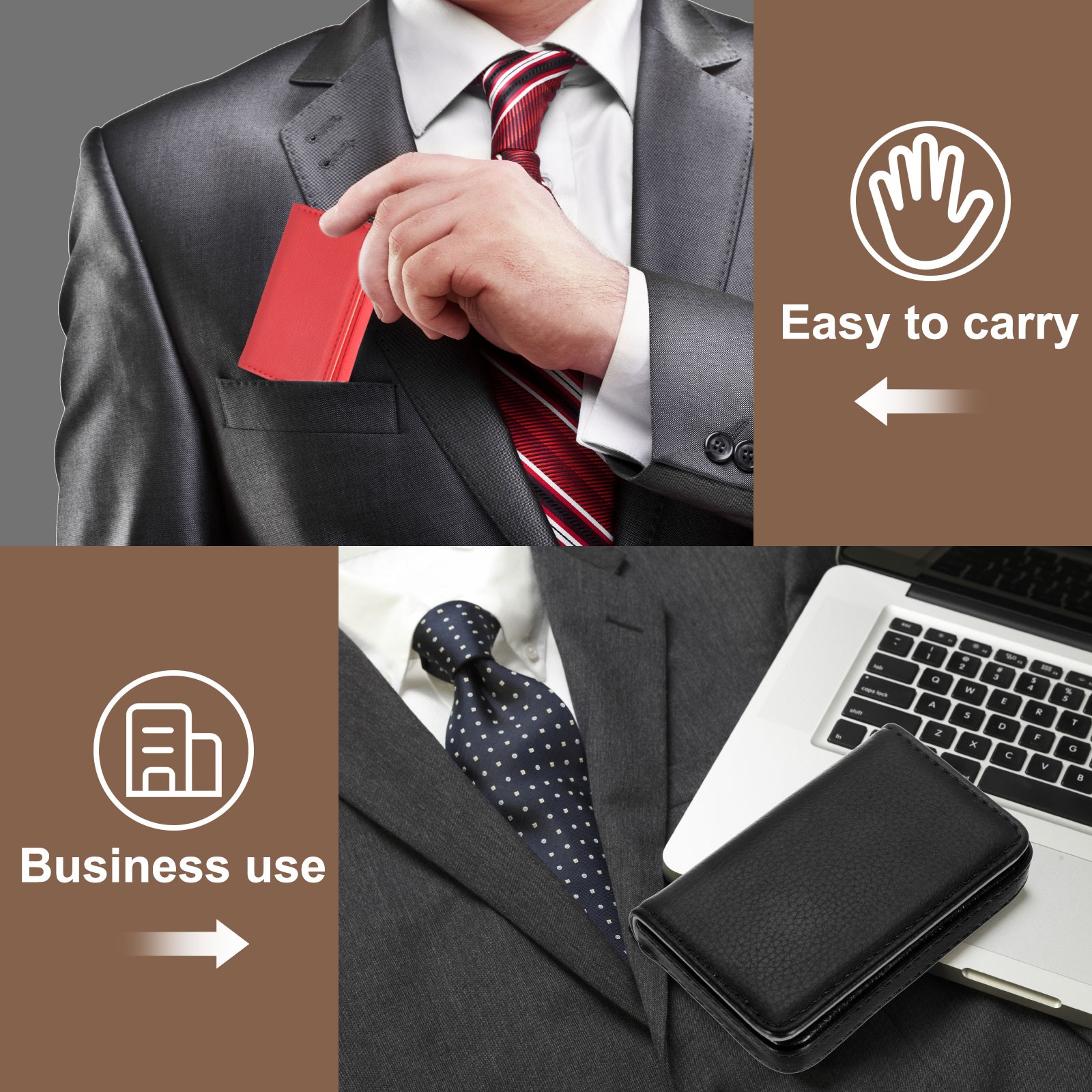 Business Card Holder PU Leather Business Card Case with Magnetic Dark Brown