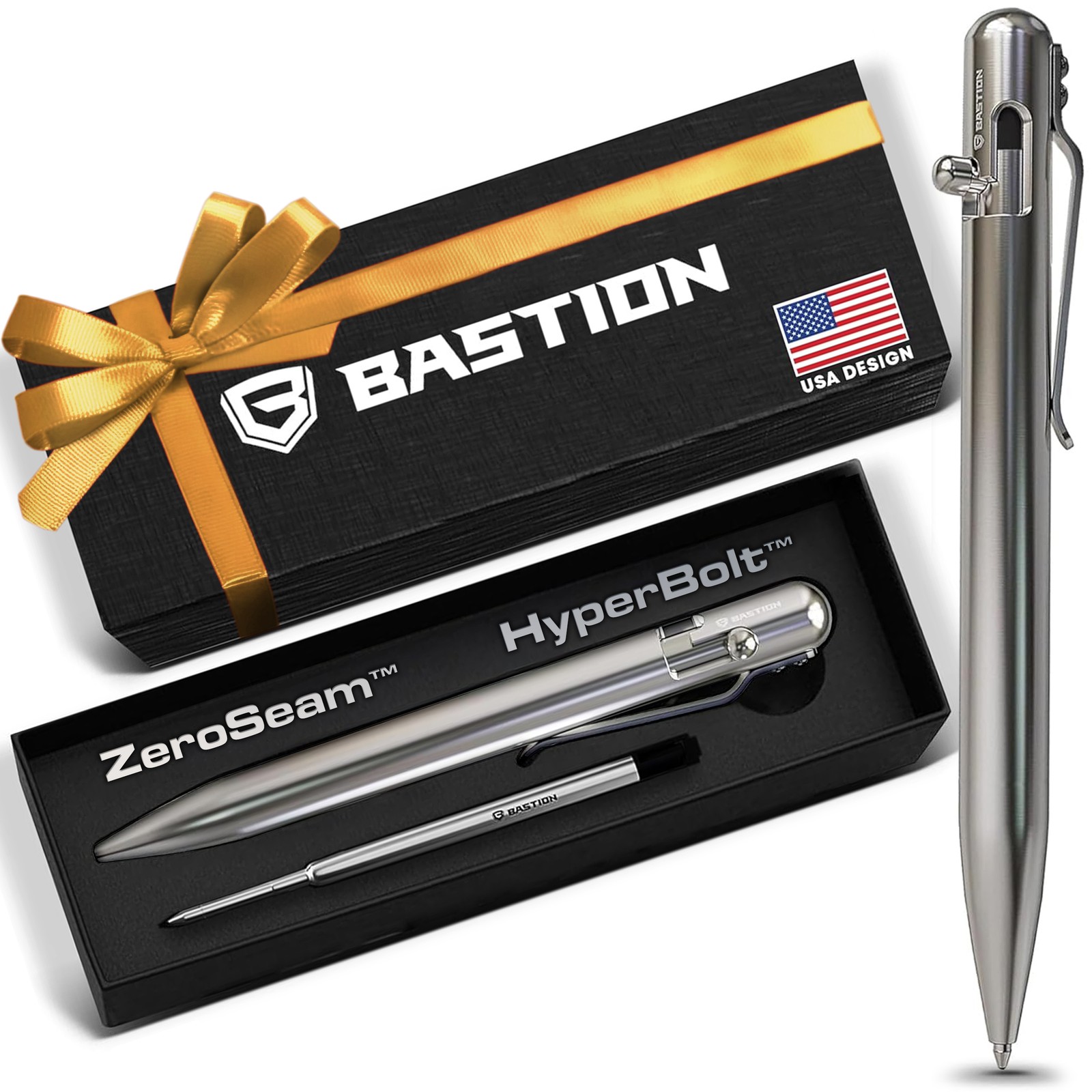 Bastion Bolt Action Pen Executive Stainless Steel Luxury Office Ballpoint Pens