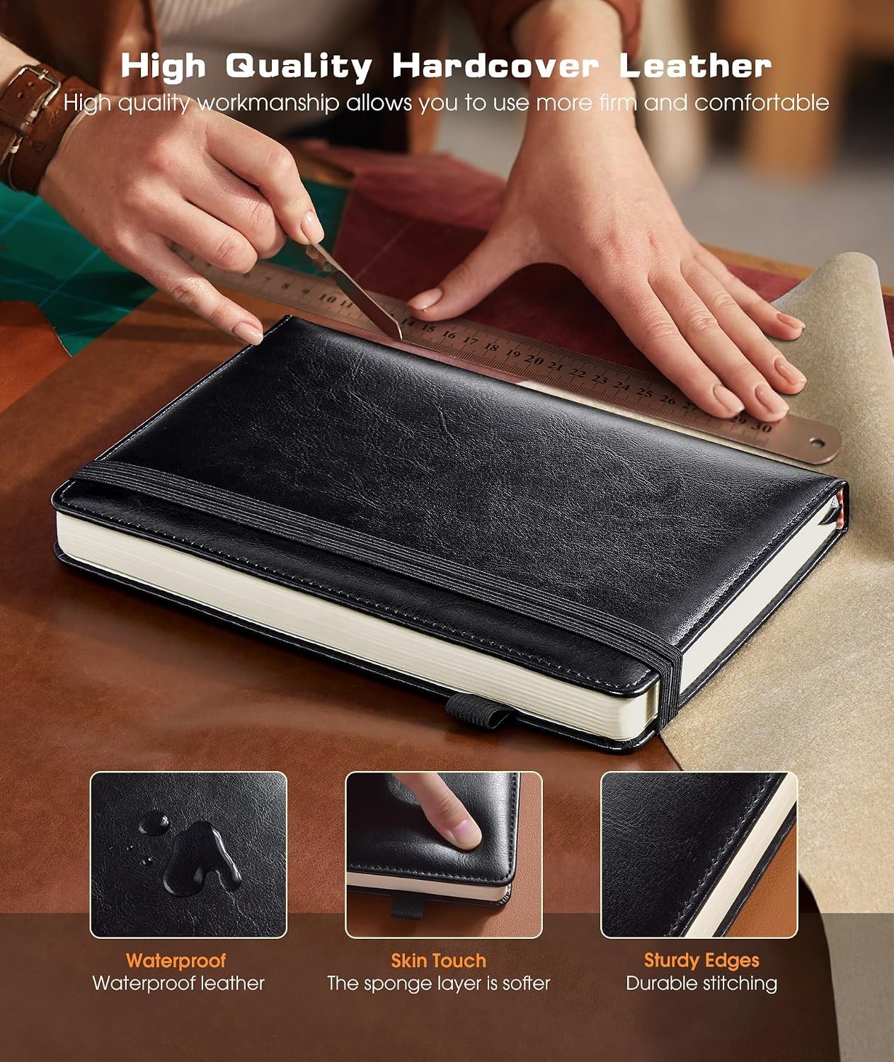 Leather Bound Hardcover Lined Notebook Journal 256 Numbered Pages Women Men