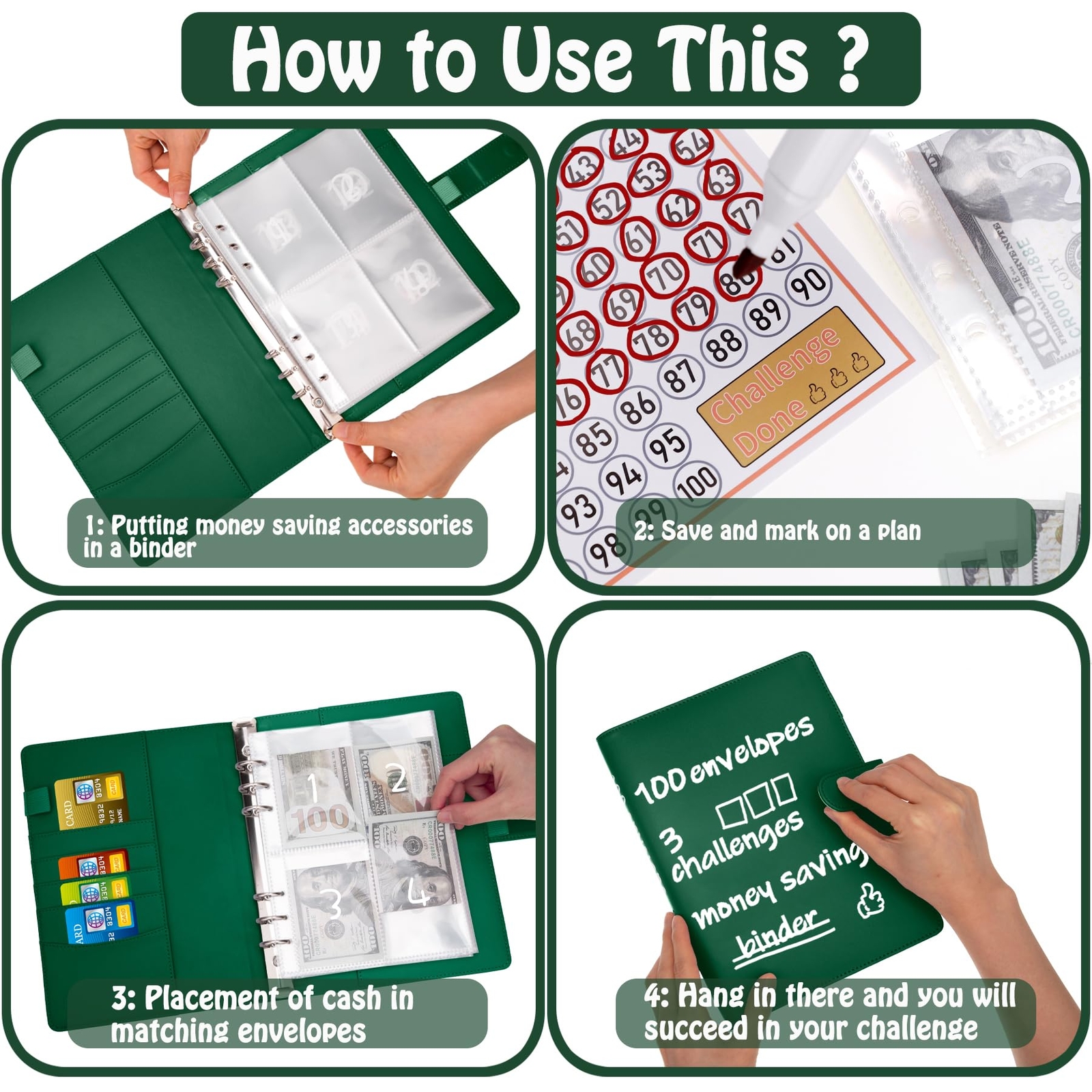 100 Envelopes Money Saving Challenge Binder Savings Challenges Book with Enve…