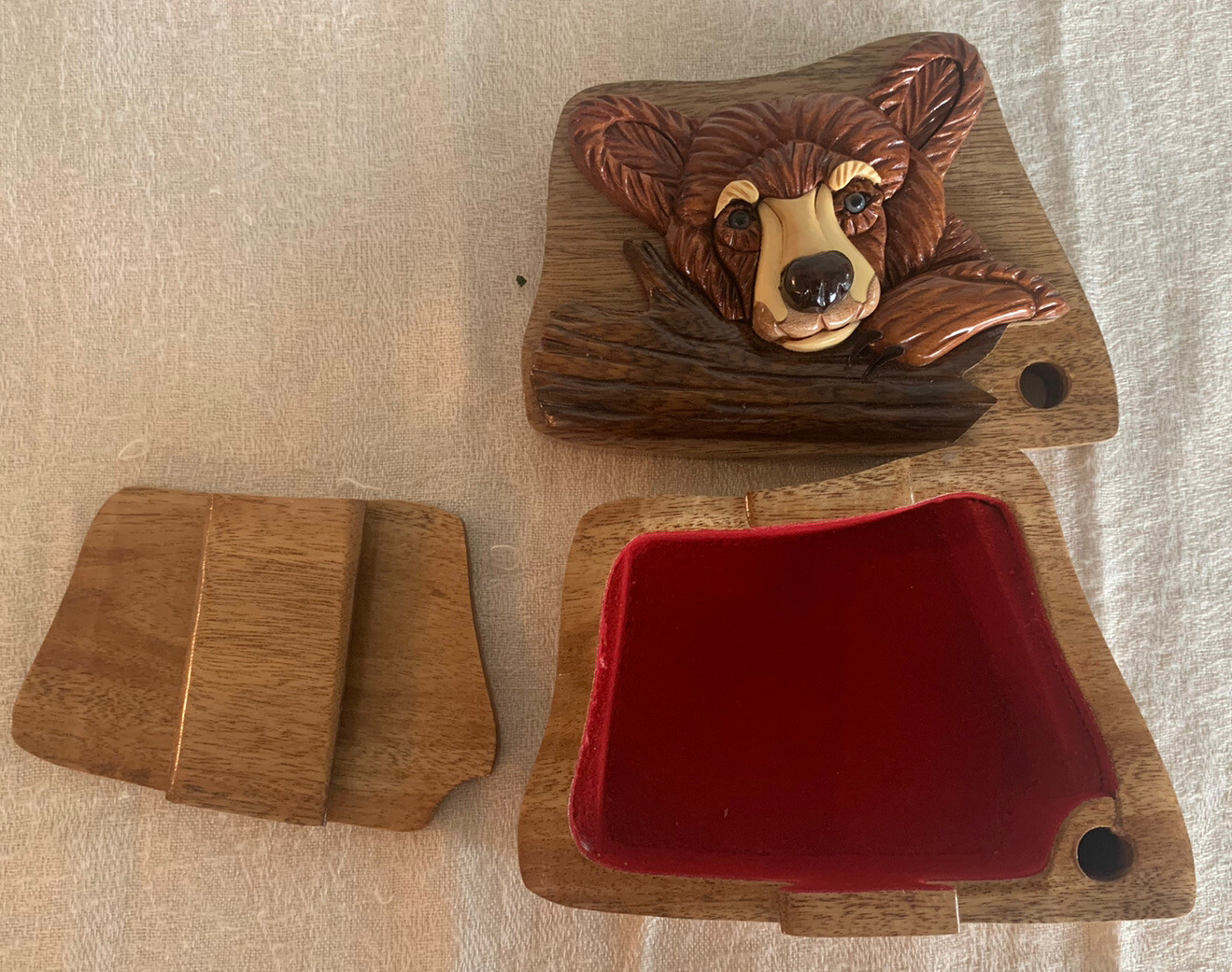 Unique Puzzle Box Handcrafted Bear Desk Organizer/Pen Sticky Note Holder-Vietnam