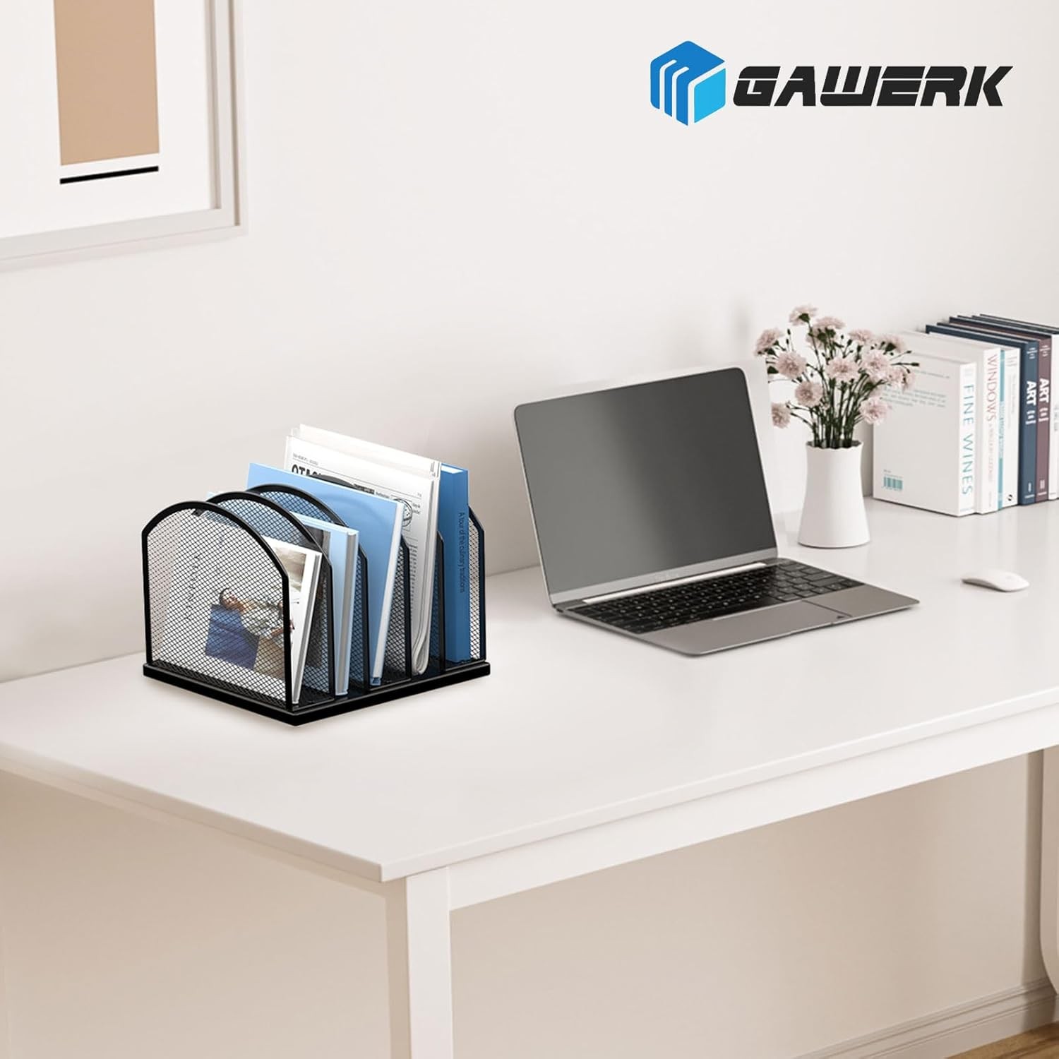 Gawerk 5-Section Vertical Desktop Organizer, 5-Section Mesh File Folder Stand So