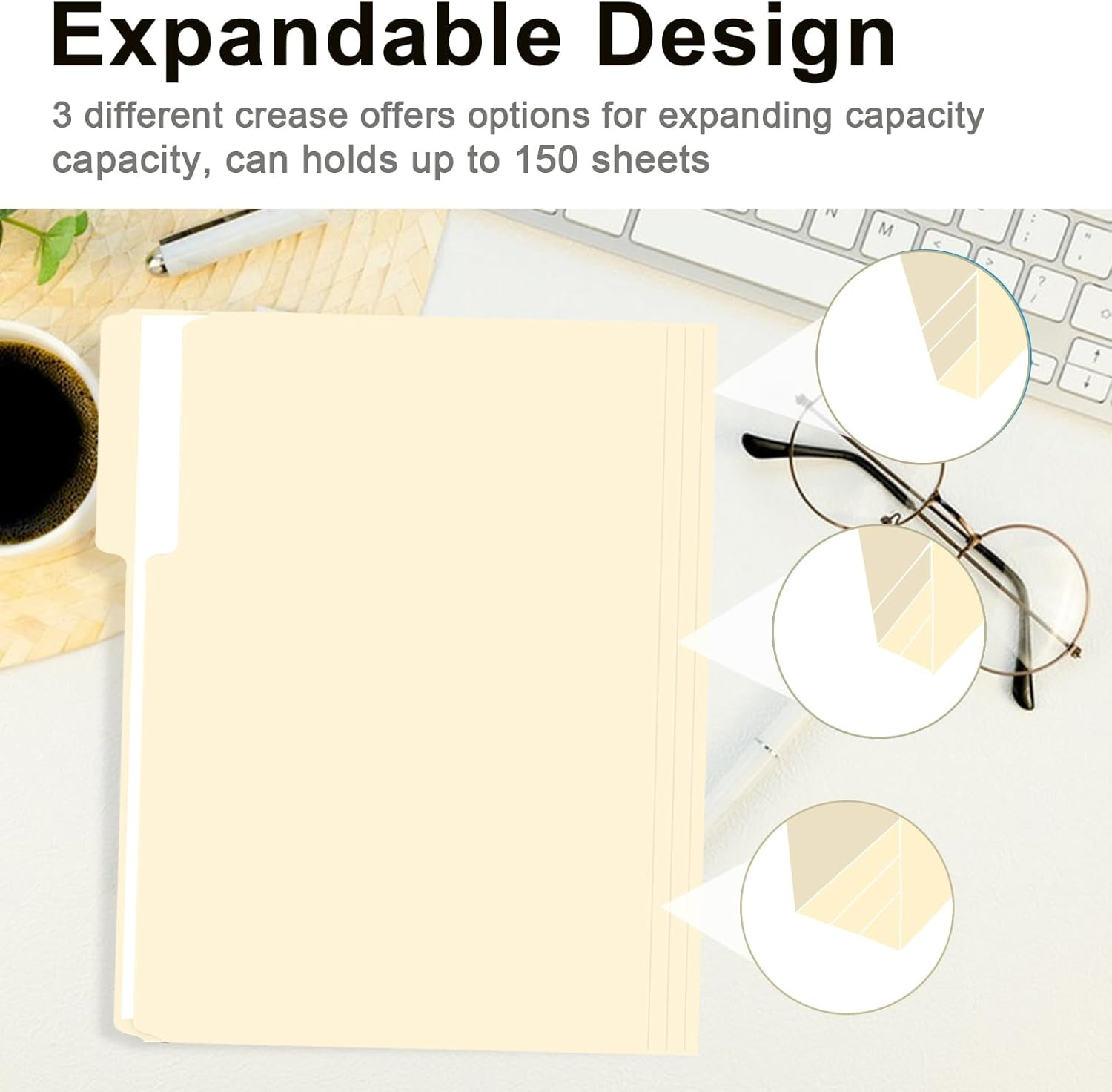 File Folder, 150 Pack 1/3 Cut Tab File Folders Letter Size, Manila Folders, Fol