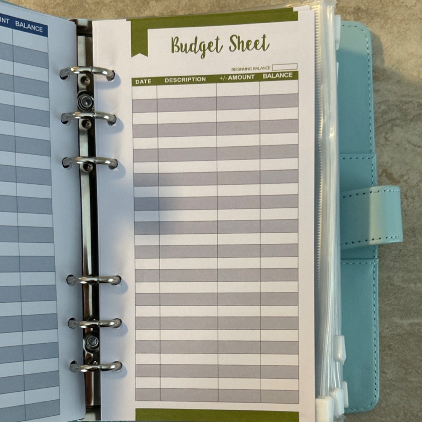 Blue and White Small Budget Organizer with Cash pockets, Card Slots, and Labels,