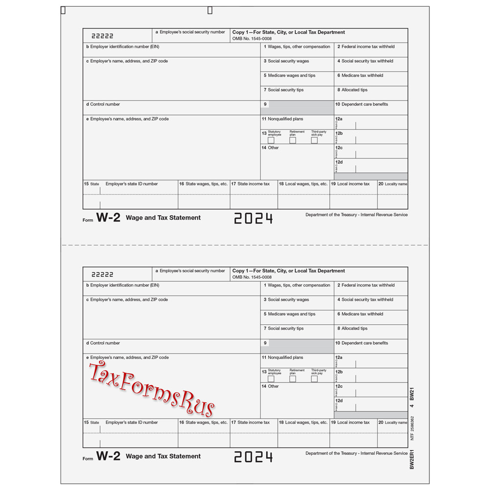 2024 IRS Tax Form W-2 Wage Stmts 4 employees LASER + (1)W3 #W2TRADS605 – NO Env