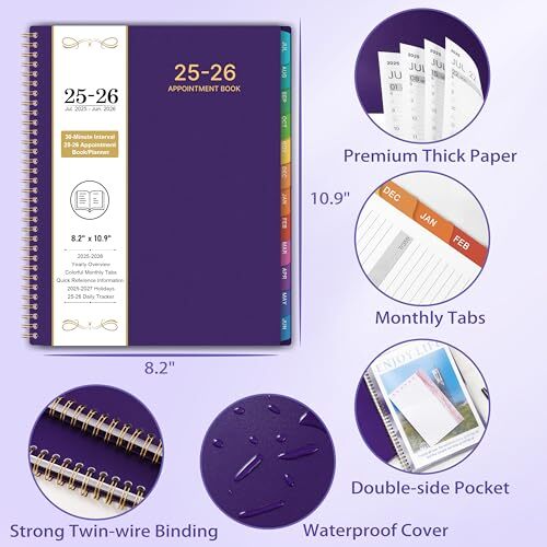 2025 Daily Planner – 8.2″ x 10.9″, Hourly Schedule with Monthly Tabs