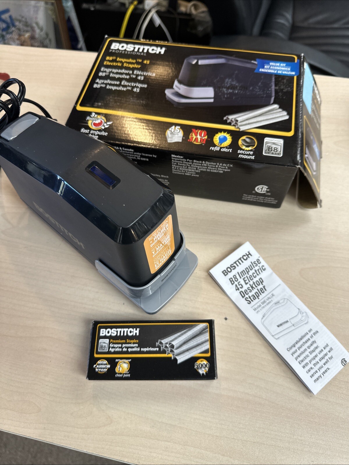 Bostitch B8 Impulse 45 Electric Stapler 45-Sheet Capacity Black New