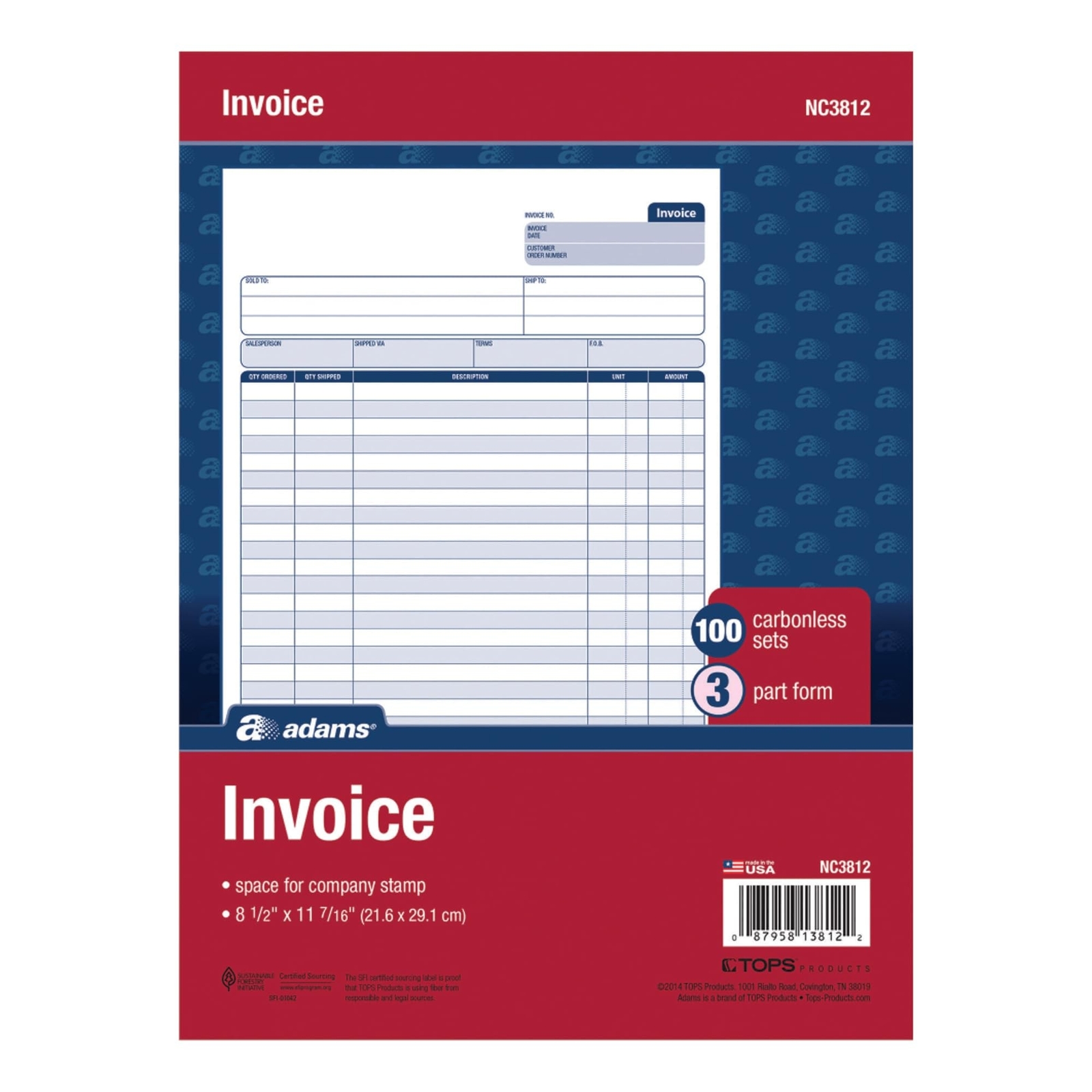 Adams Invoice Unit Set, 8.5 x 11.44 Inch, 3-Part, Carbonless, 100-Pack, White…