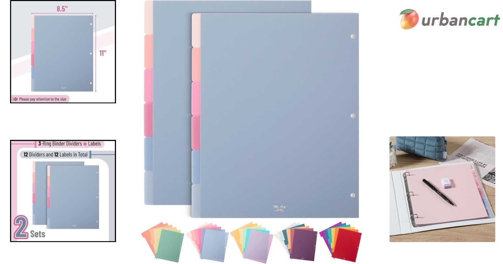 12-Pack Misty Plastic Binder Dividers with Tabs
