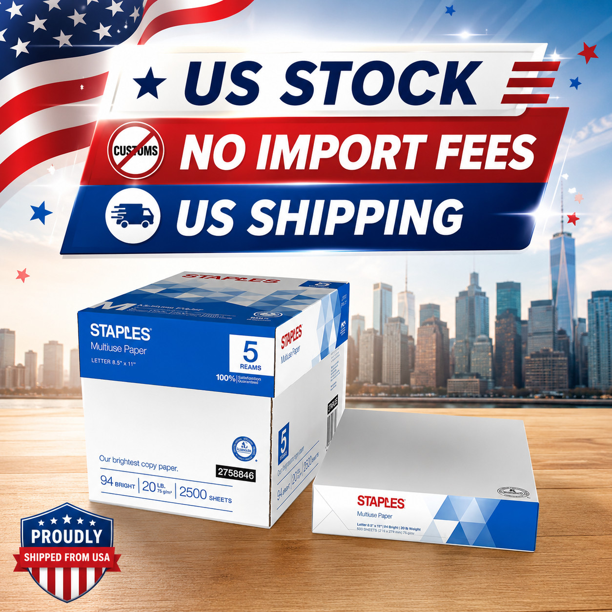 Staples Multiuse Copy Paper 8.5×11 20lb 94 Bright 2500 Sheets 5 Reams