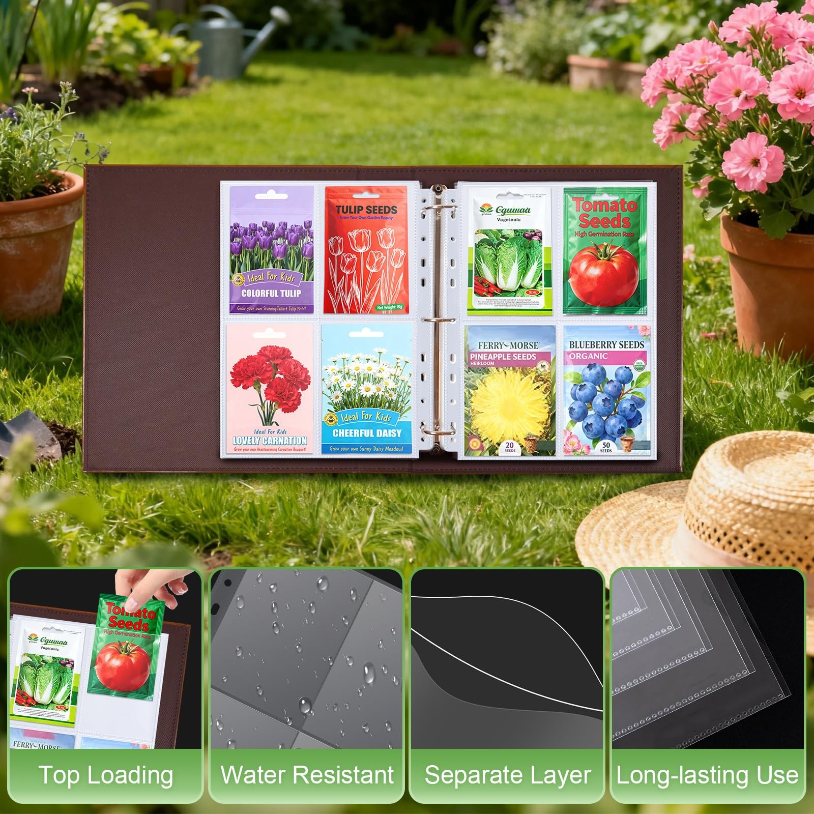 Double Sided Seed Storage, 240 Pockets, 8.5×11” Organizer Sheets, Multicolor