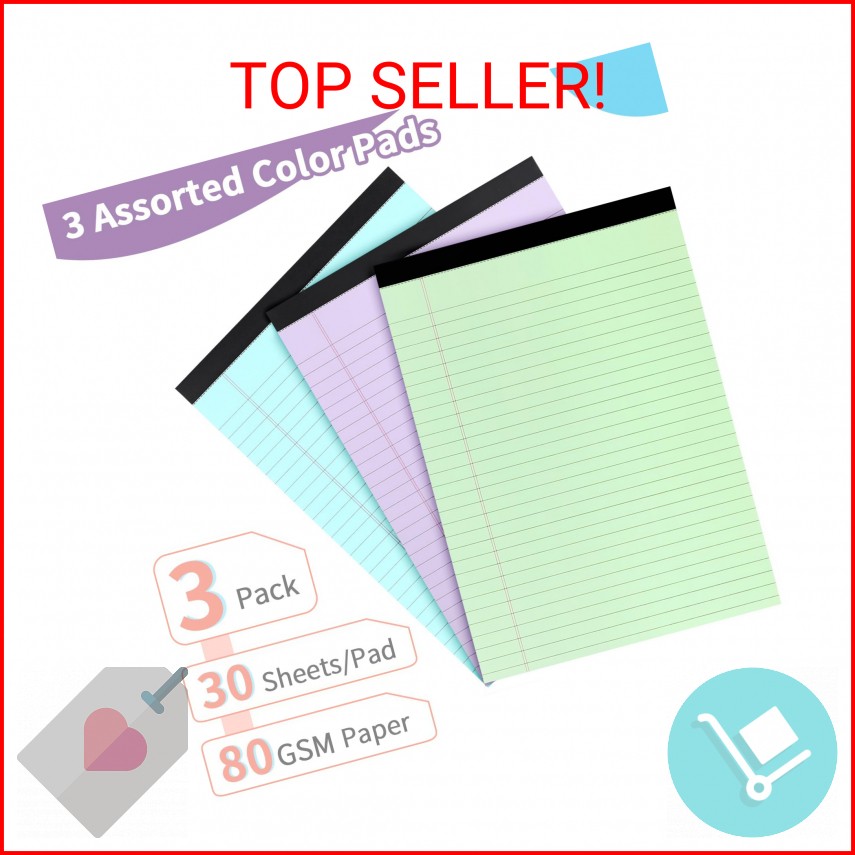 Colored Legal Pads, 3 Pack Writing Pads 8.5 x 11 inch, Micro Perforated Notebook