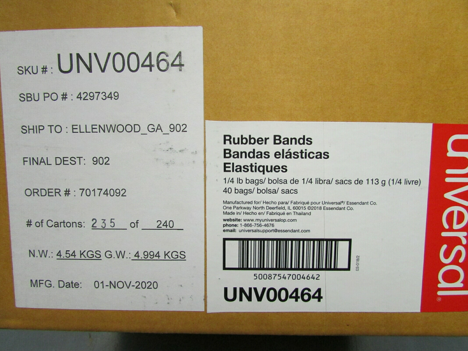 1/4 Pound Bags / 75 Pcs of Large Universal Rubber Bands 1/4″ x 3-1/2″ UNV00464
