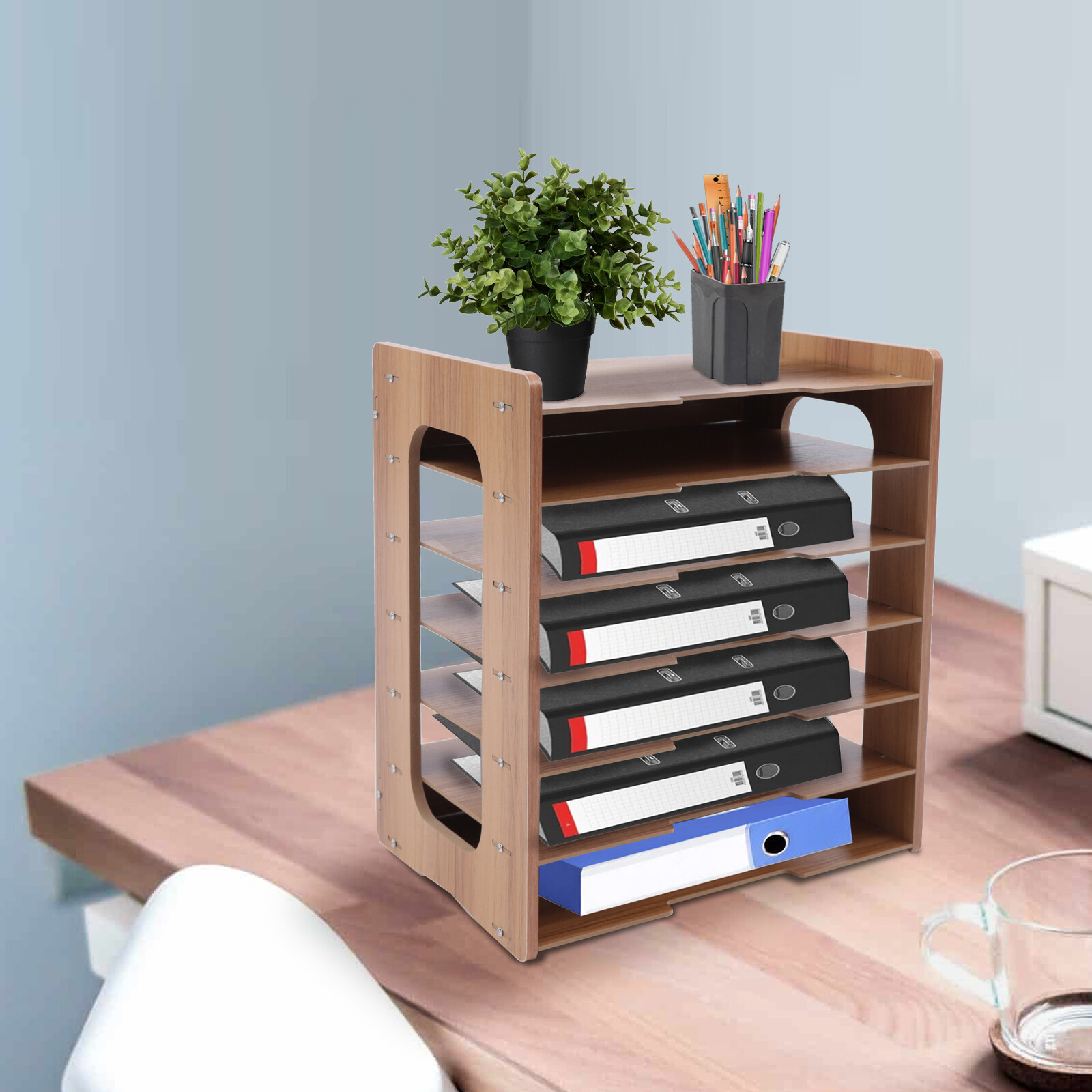 Wood Desktop Organizer Paper File Holder For Home & Office Document Storage Rack
