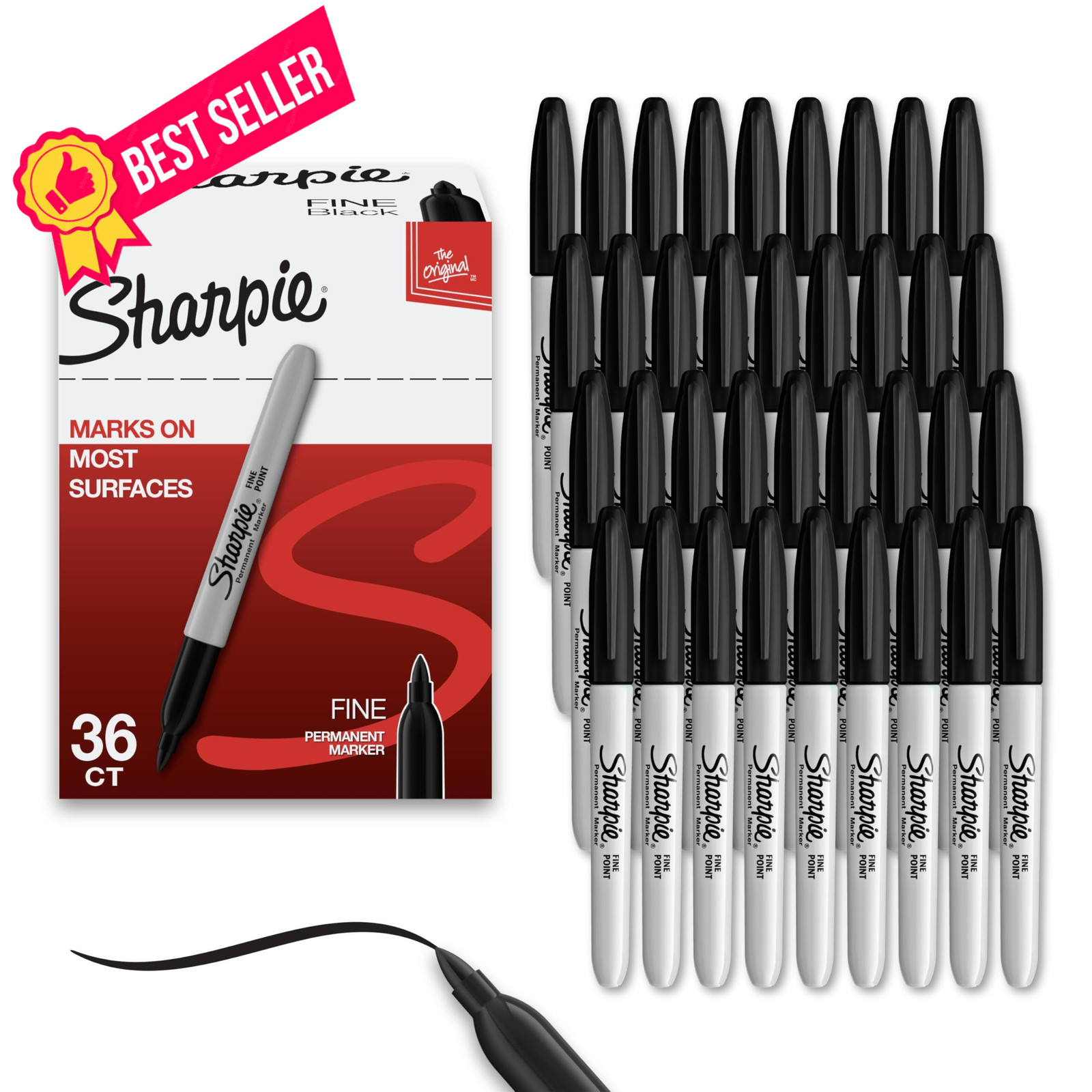 Sharpie Permanent Markers, Bulk Set, Fine Tip For 36 Count, Black