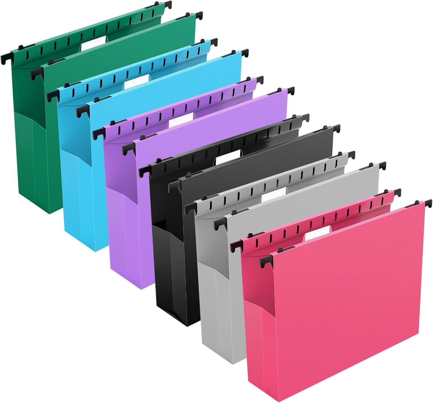 12-Pack Extra Capacity Plastic Hanging File Folders – Letter Size, 2″ Expansion