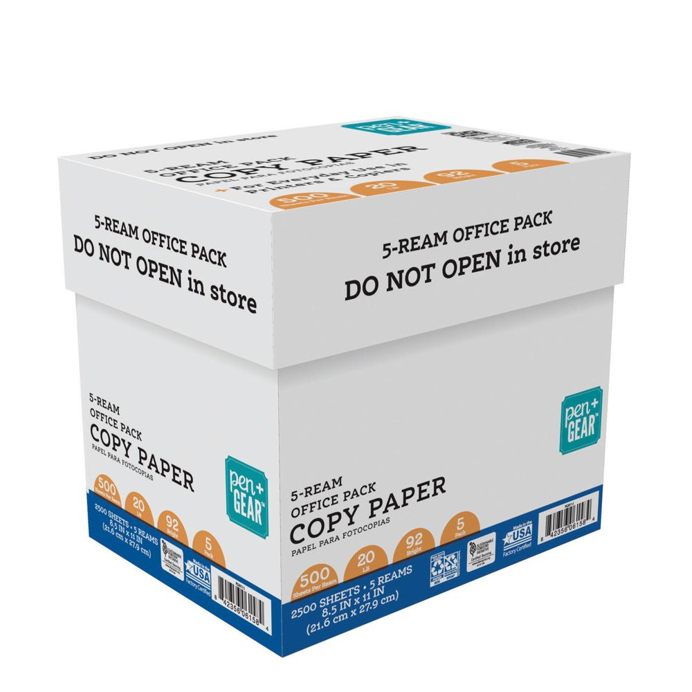 COPY PRINTER PAPER 8.5″ X 11″, 92 Bright, 20 Lb., 5 Reams (2,500 Sheets)