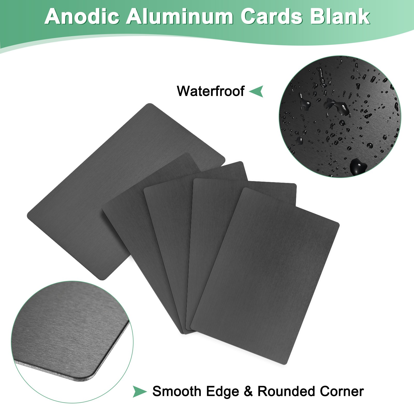 5-Pack Metal Business Card Blanks, 66x45x0.8mm Aluminum Matte Black