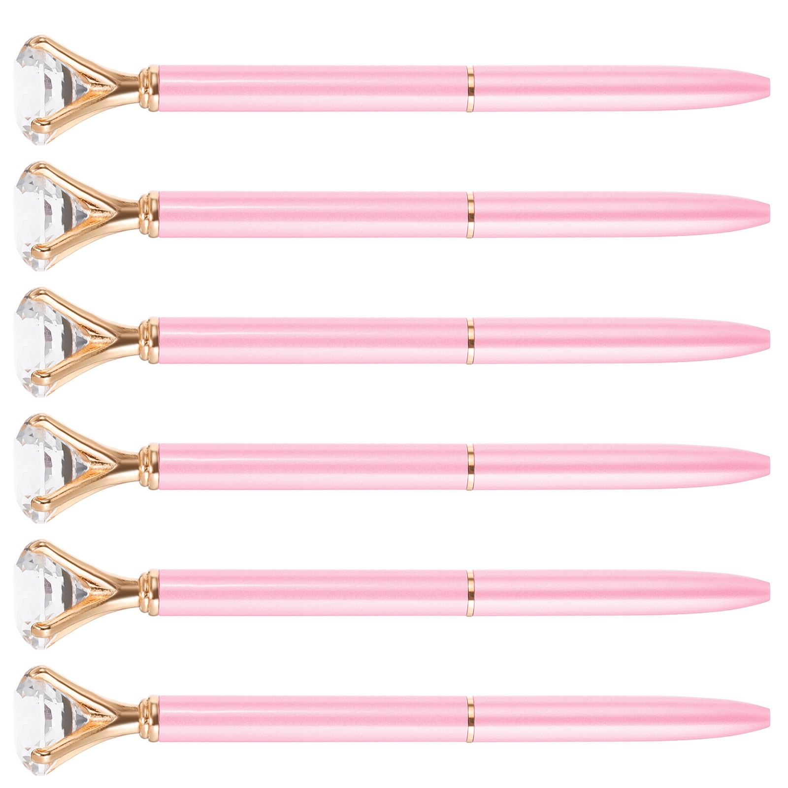 6Pcs Black Ink Ballpoint Pen Diamond Twist Metal Pen Style 1, Pink