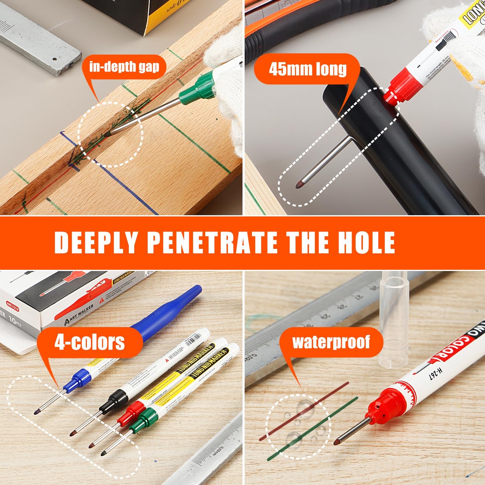12 Pcs Multi-Purpose Long Head Deep Hole Marker Pens, Long Nib Marker For Met…