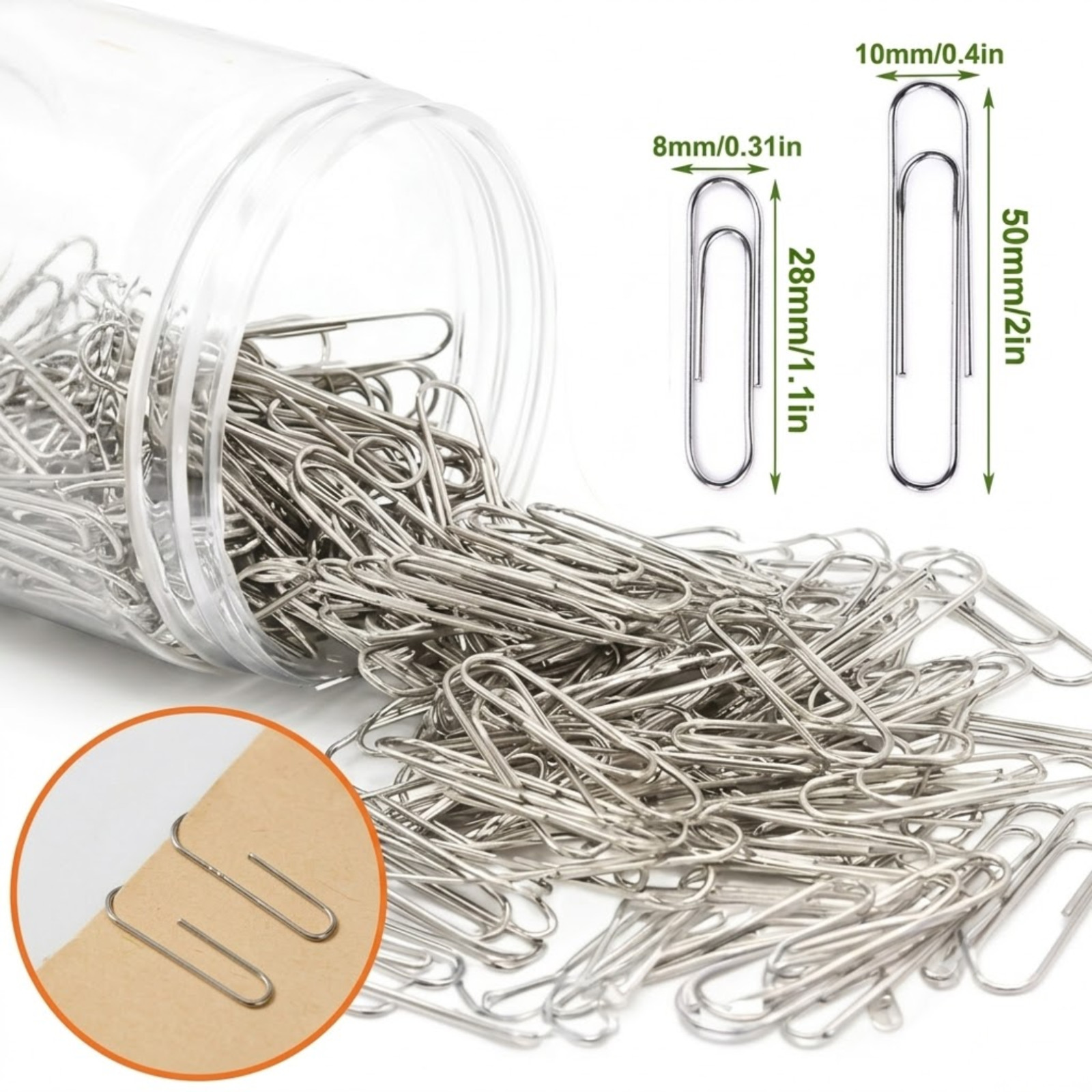 100pcs Stainless Steel Silver Paper Clips Back to School Accessory School Supply